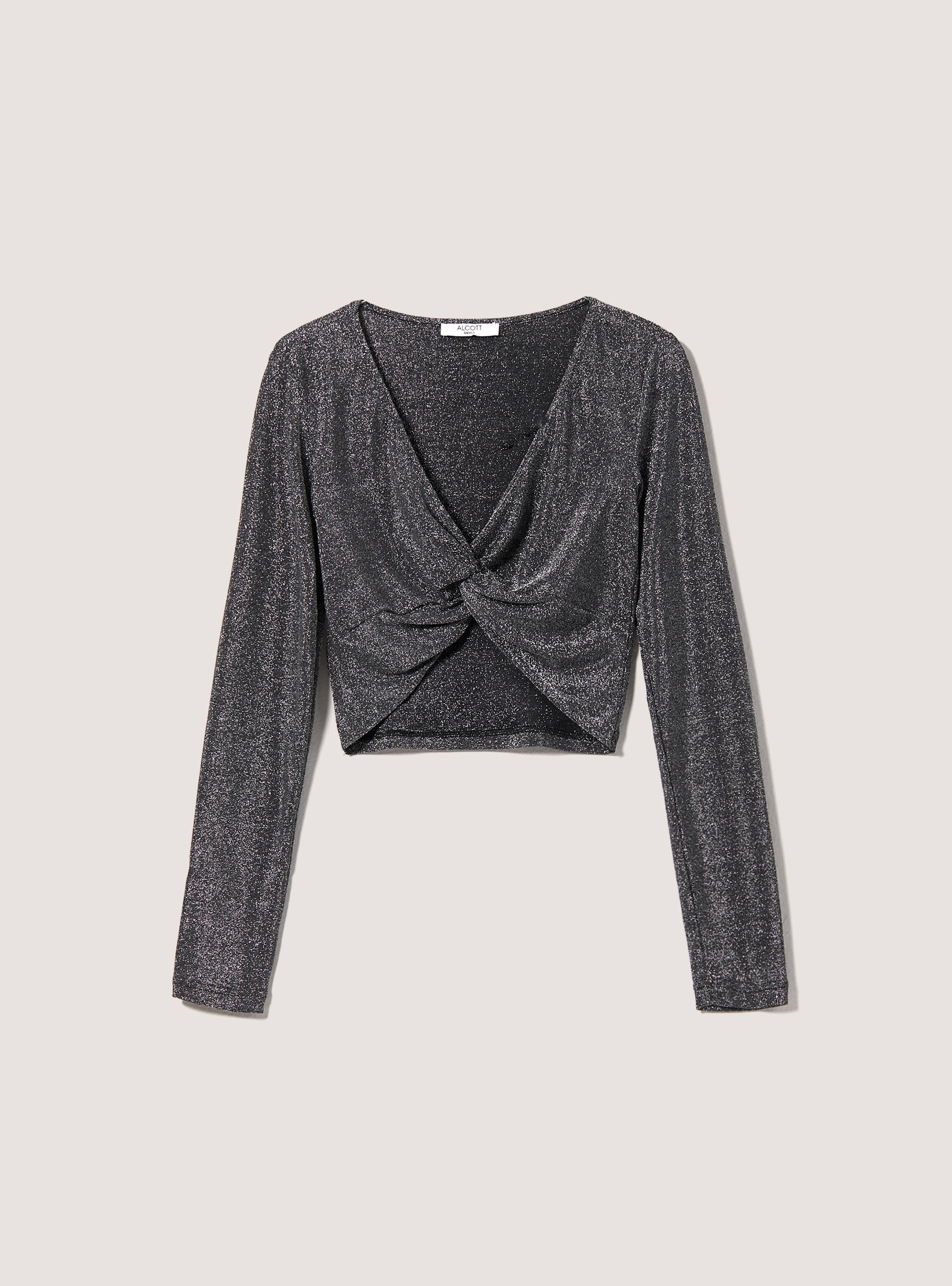 Top cropped a maniche lunghe in lurex, Silver