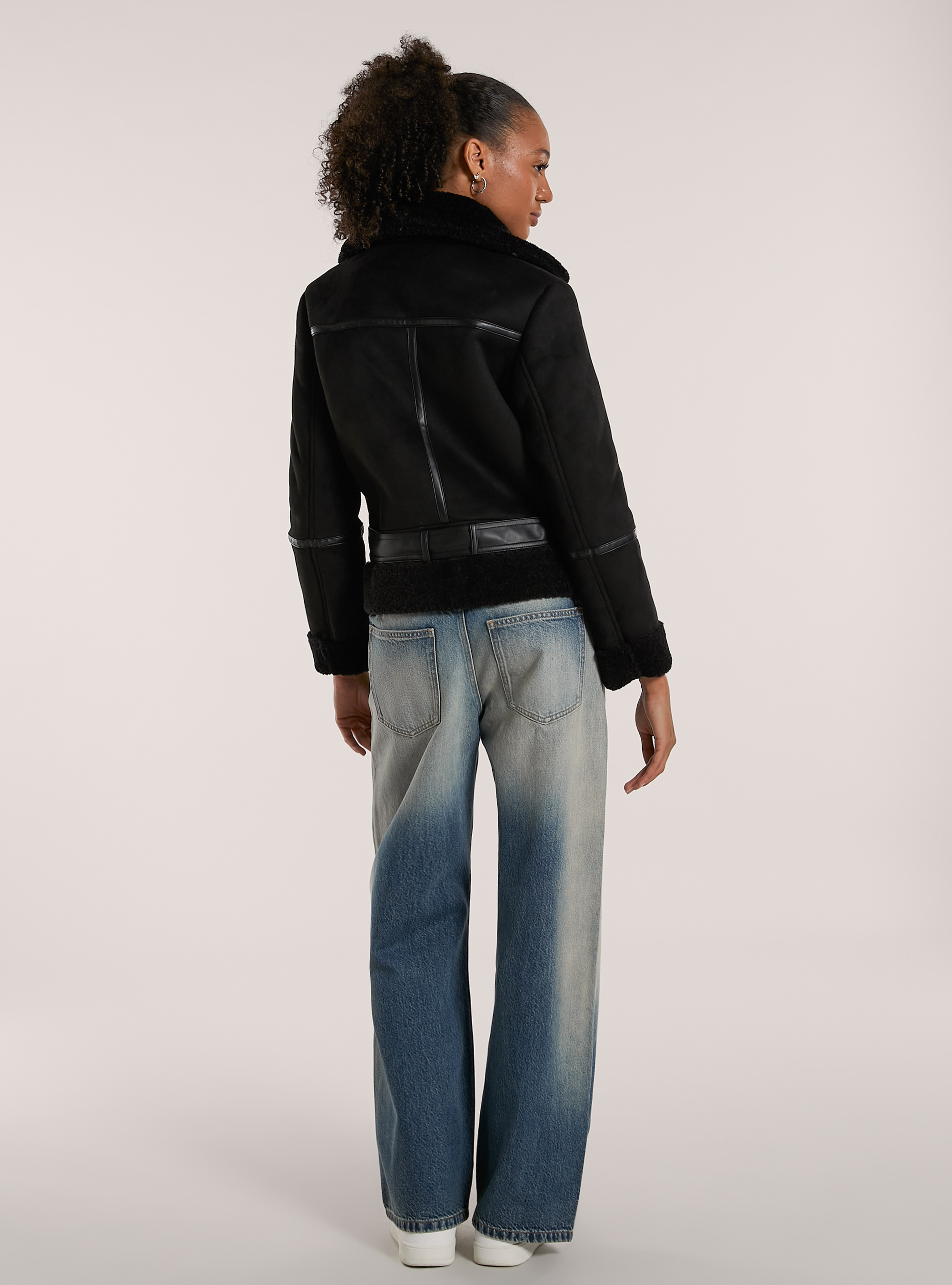 Suede-effect sheepskin jacket, BK1 BLACK