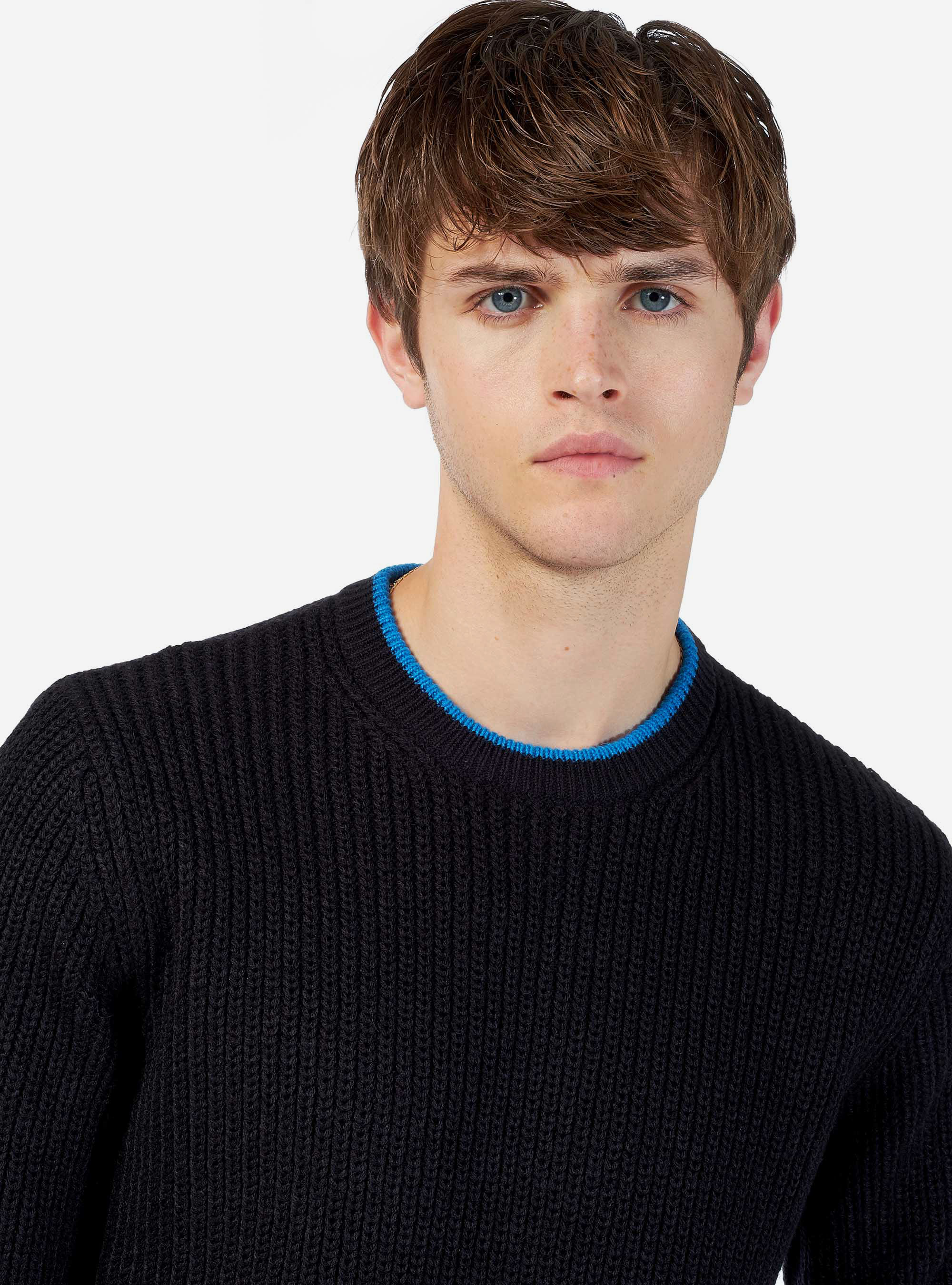 COLOR BLOCKING ROUND NECK PULLOVER, C218 BLUE NAVY