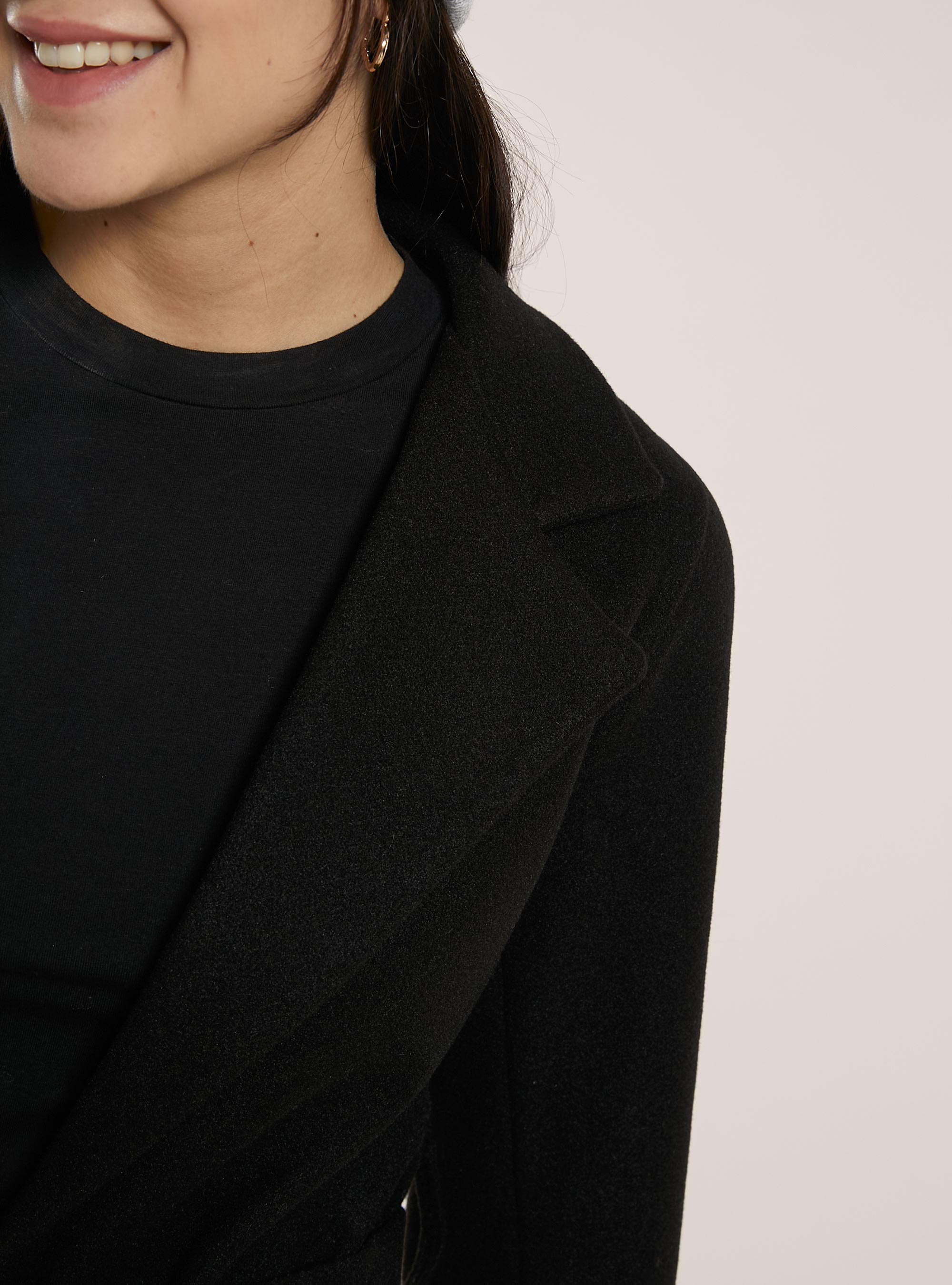 Cappotto in panno con cintura, BK1 BLACK