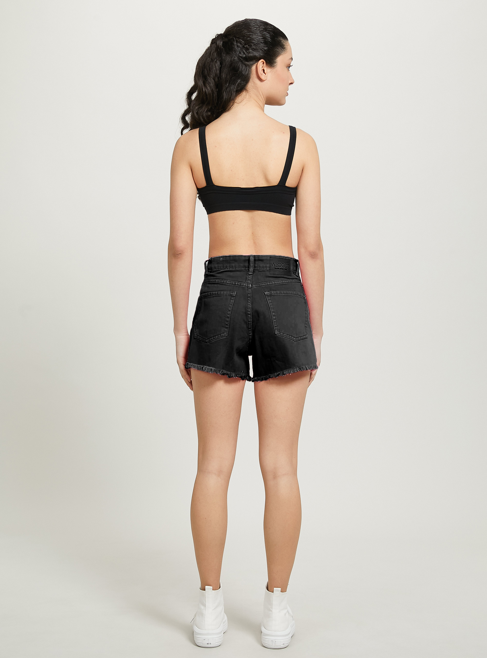 Raw cut twill shorts, BK1 BLACK