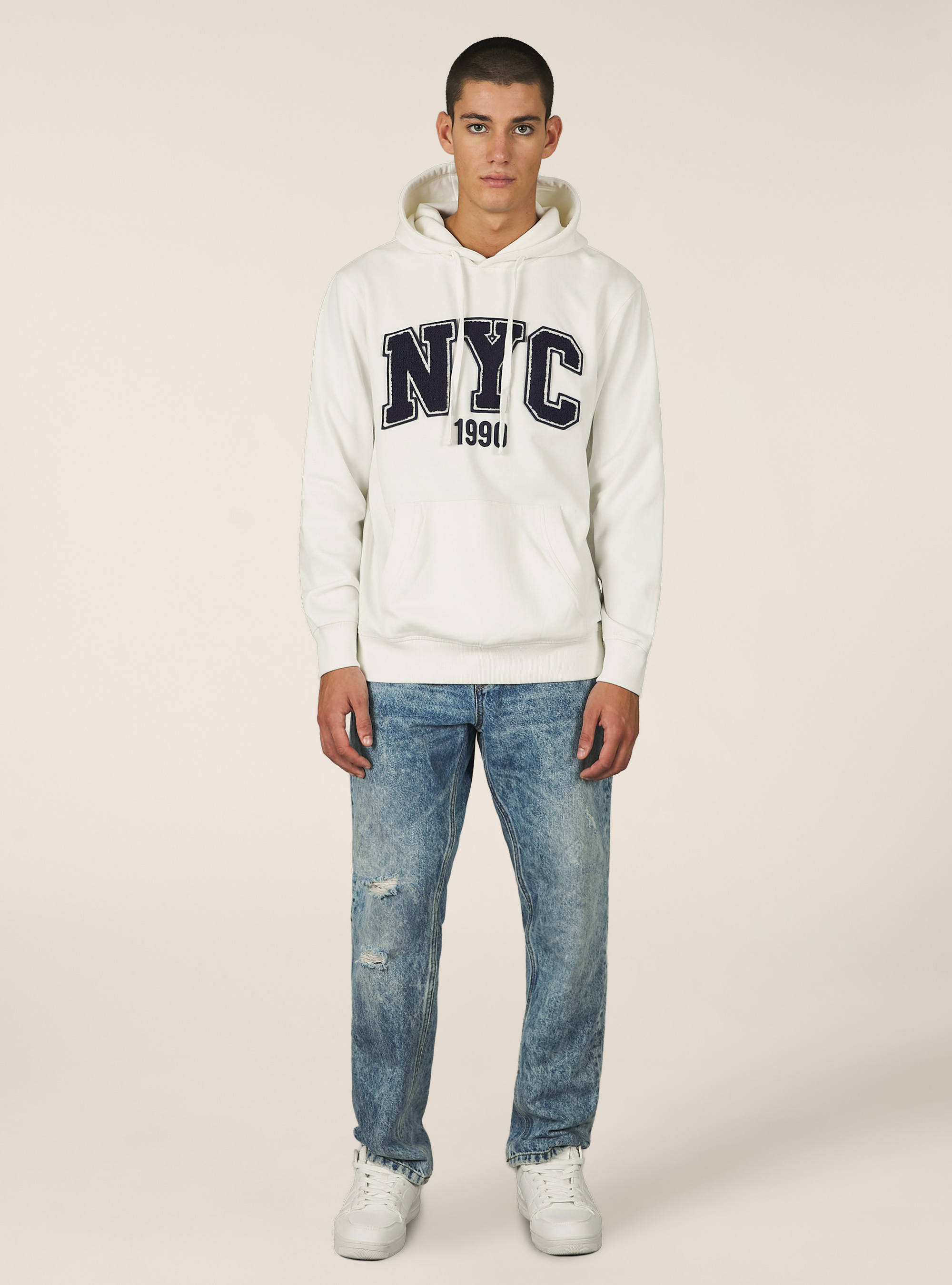 Hoodie with embroidered patch, WH2 WHITE