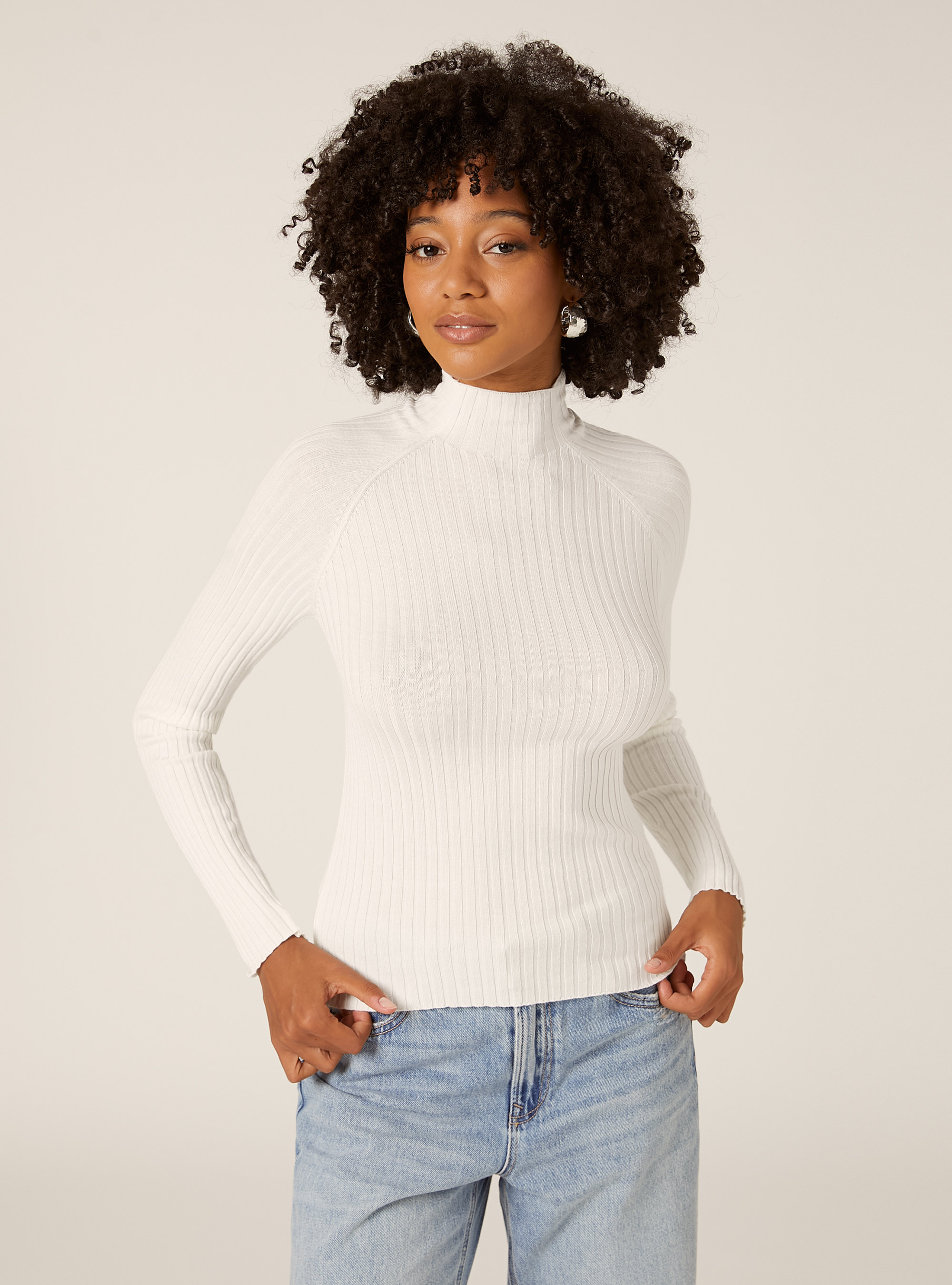 Mid-neck ribbed pullover, WH2 WHITE