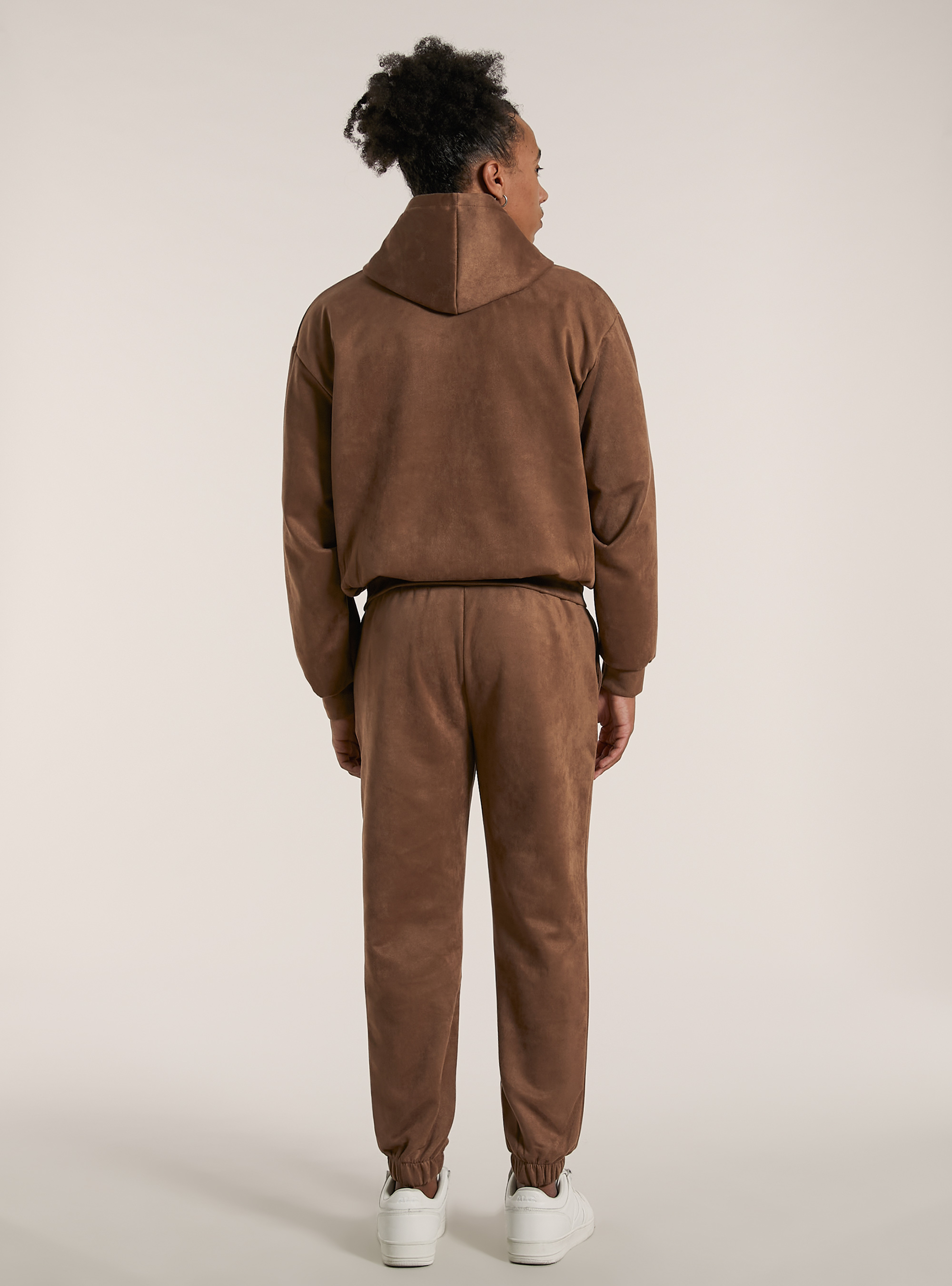 Genderless boxy fit sweatshirt with suede effect zip, BR2 BROWN MEDIUM