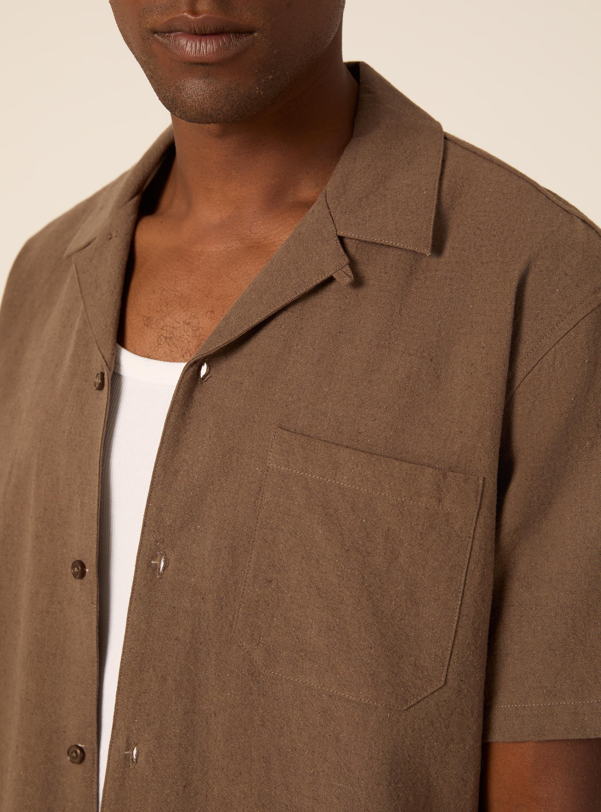 Camicia in misto lino, MBR2 BROWN MEL MED