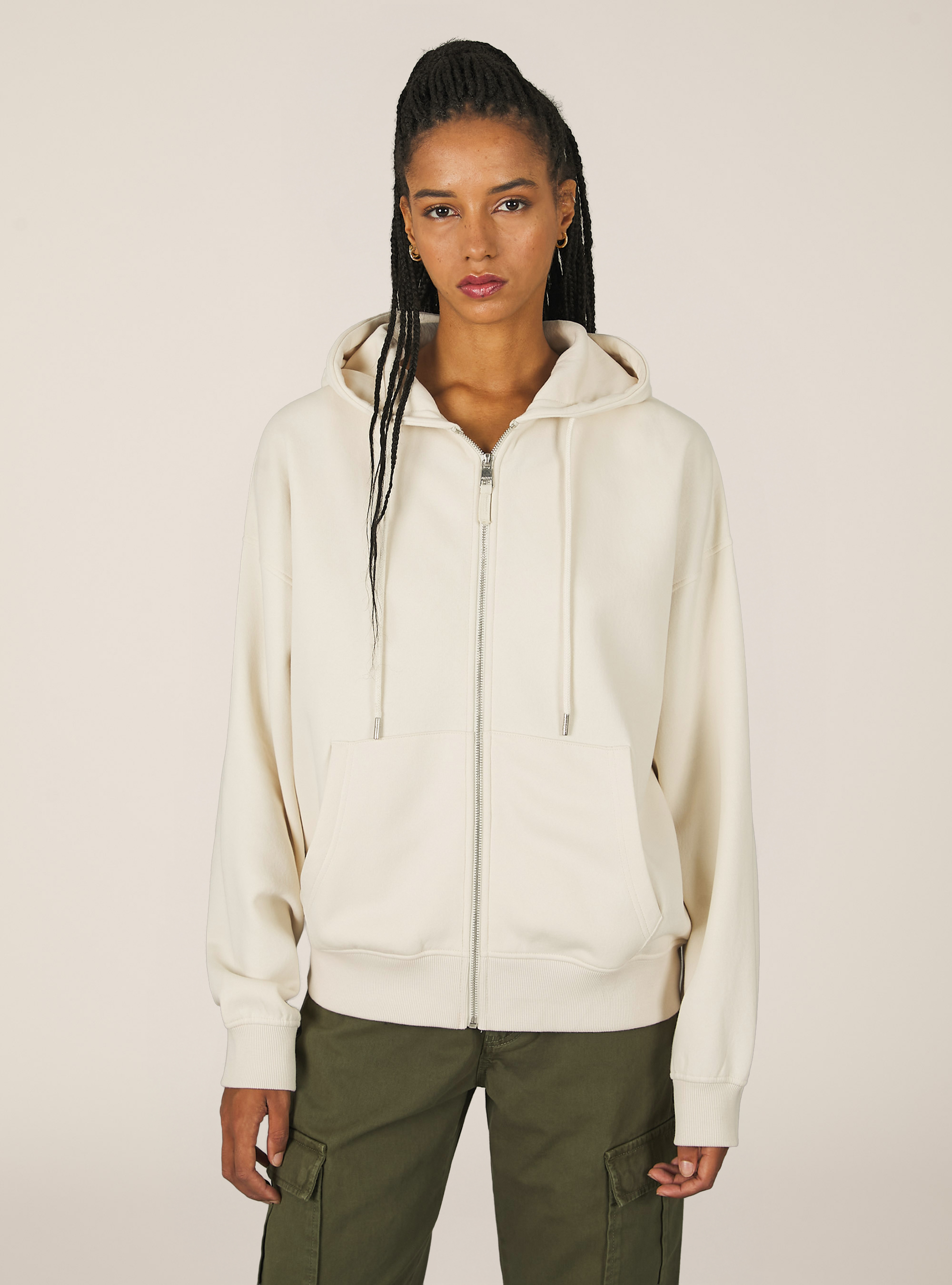 Sudadera con capucha y cremallera de algodón, CR2 CREAM MEDIUM