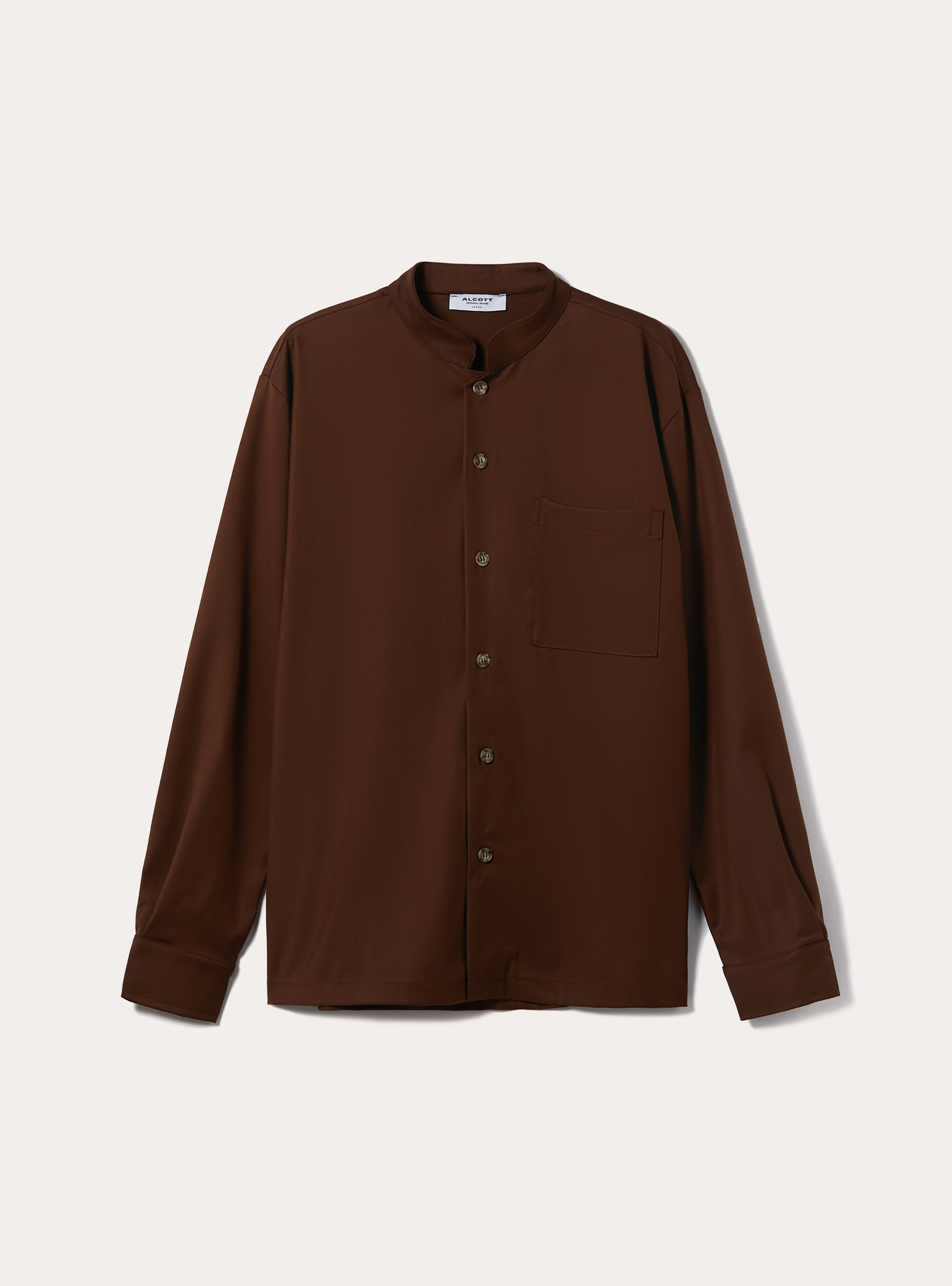 Camicia collo coreano con taschin in misto viscosa, TB2 TOBACCO MEDIUM