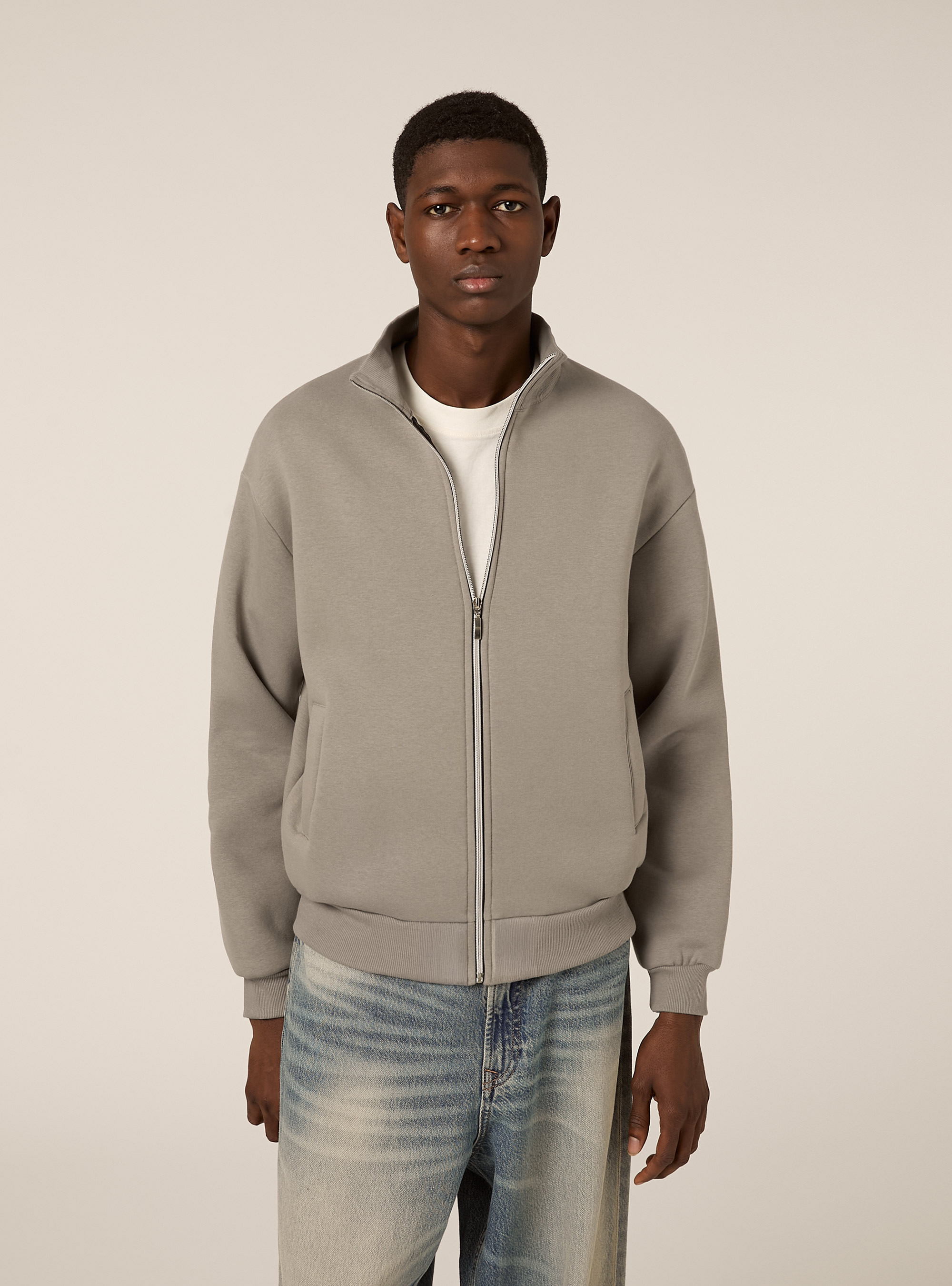 Zip front sweatshirt with mock neck, GY2 GREY MEDIUM