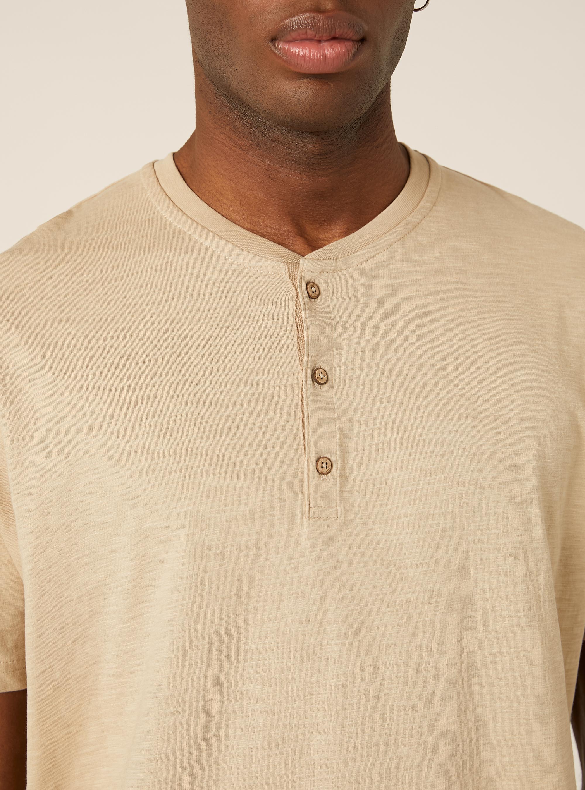 Cotton Henley T-Shirt, BG2 BEIGE MEDIUM
