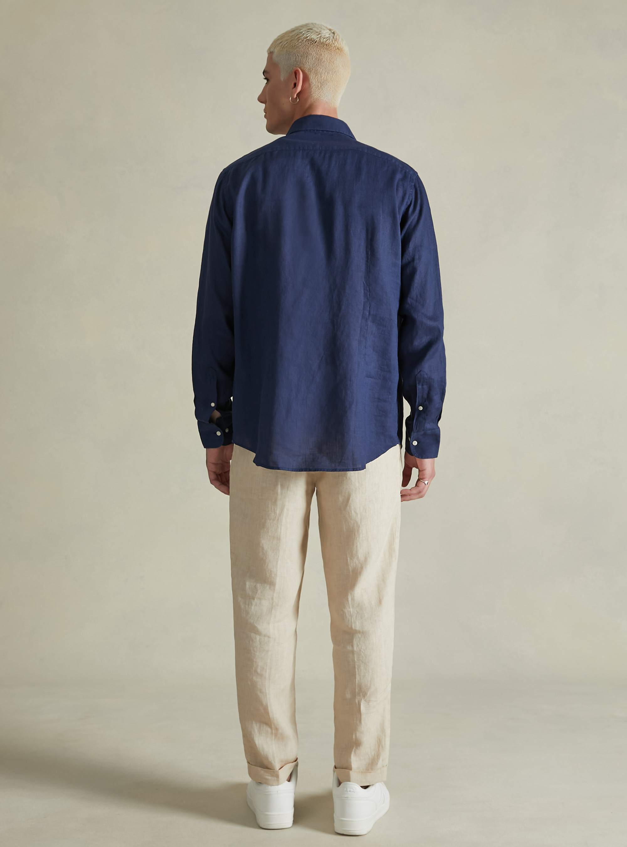 Long-sleeved pure linen shirt, NA2 NAVY MEDIUM