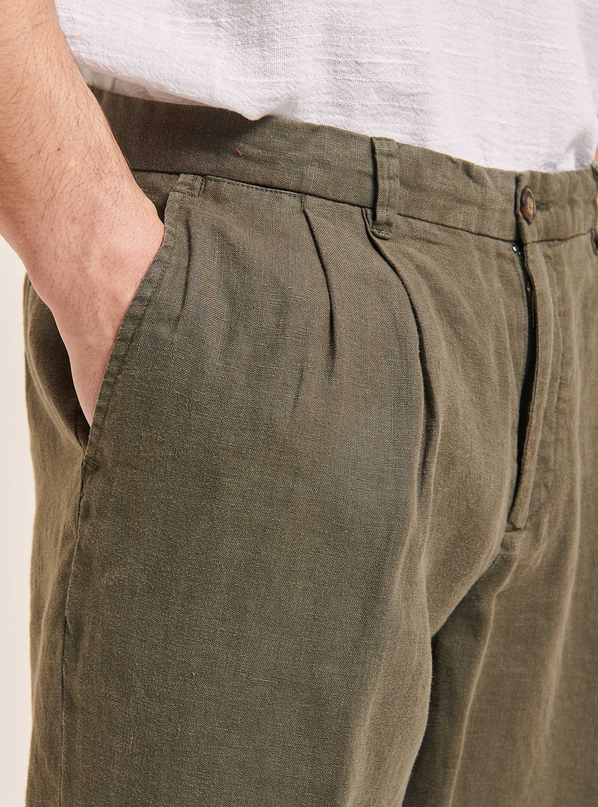 Pantalon &agrave; plis en pur lin, C6603 KAKY