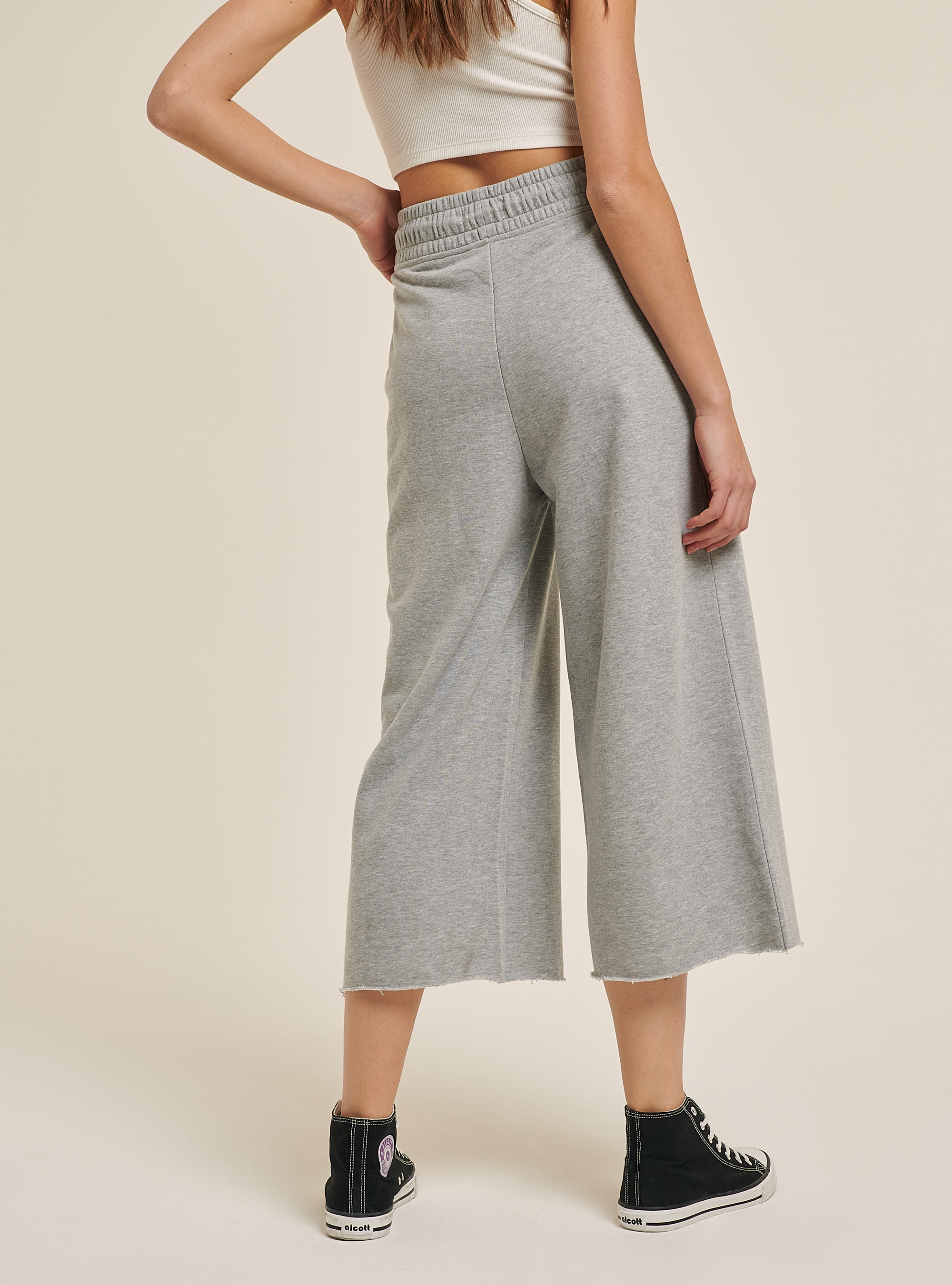 Pantalons courts en molleton avec ceinture &eacute;lastique, C143 LIGHT GREY M