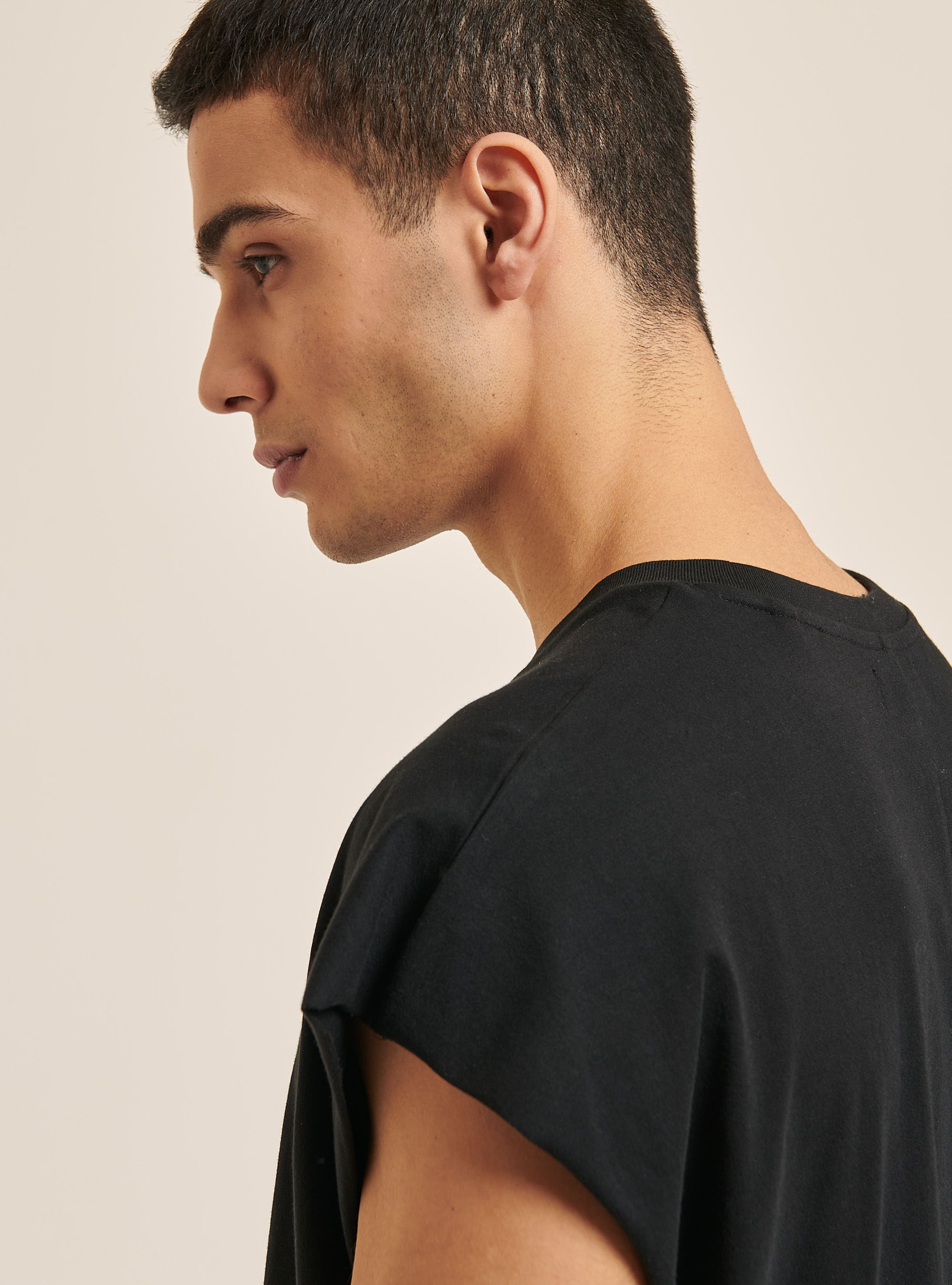 Basic oversize cotton tank top, BLACK