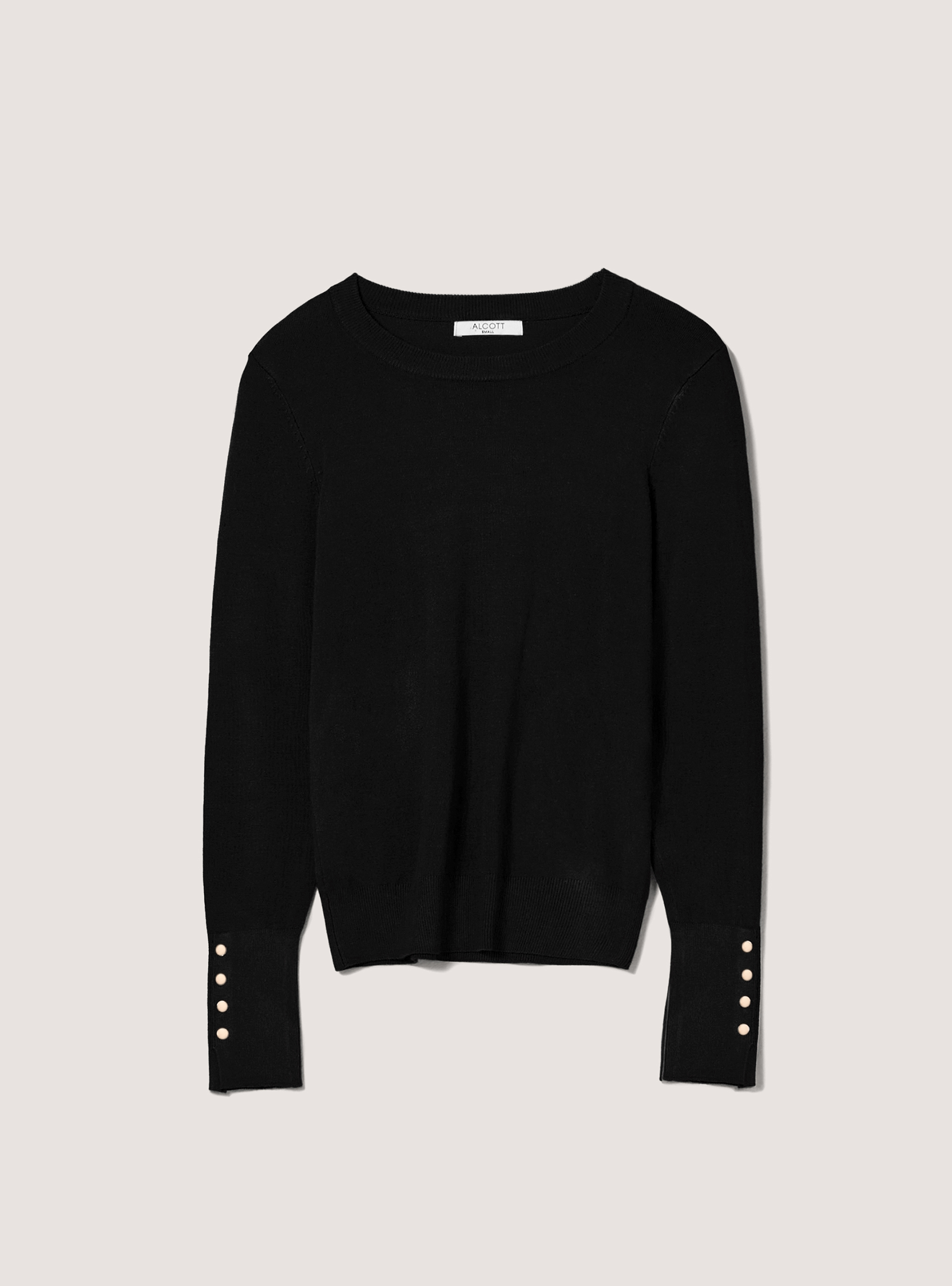 Pull à col rond avec boutons sur la manche, BK1 BLACK
