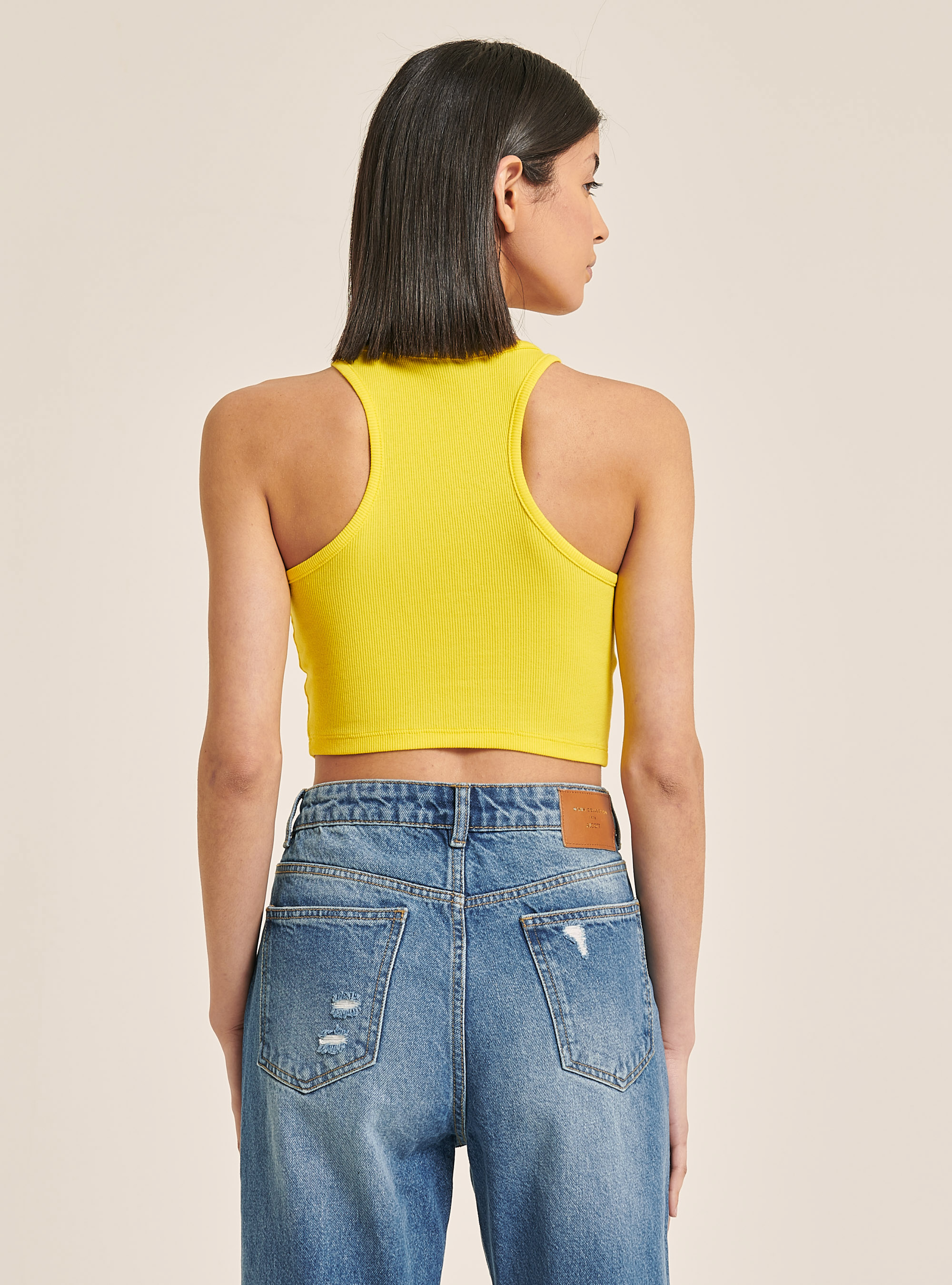 Cotton crop top with lettering print, C785 YELLOW