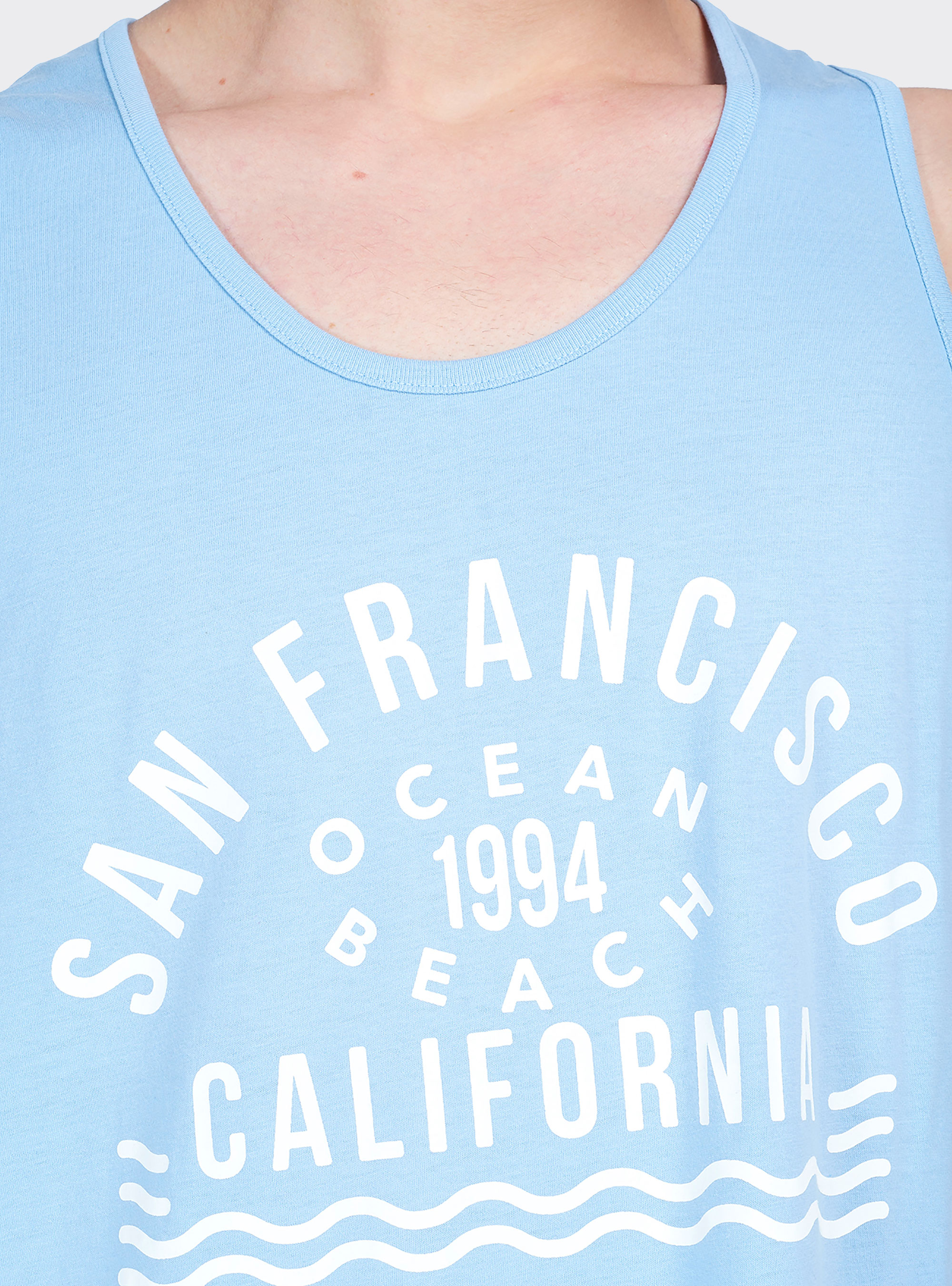 Canotta long e oversize fit con stampa lettering, AZZURRO