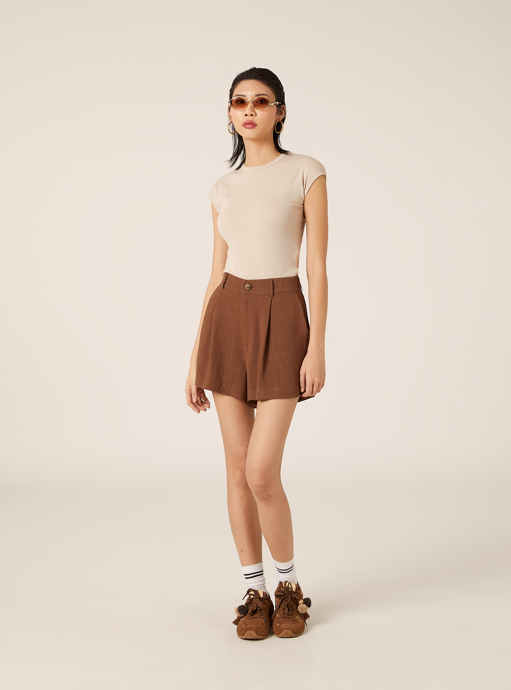 Shorts morbidi in misto lino, BR2 BROWN MEDIUM