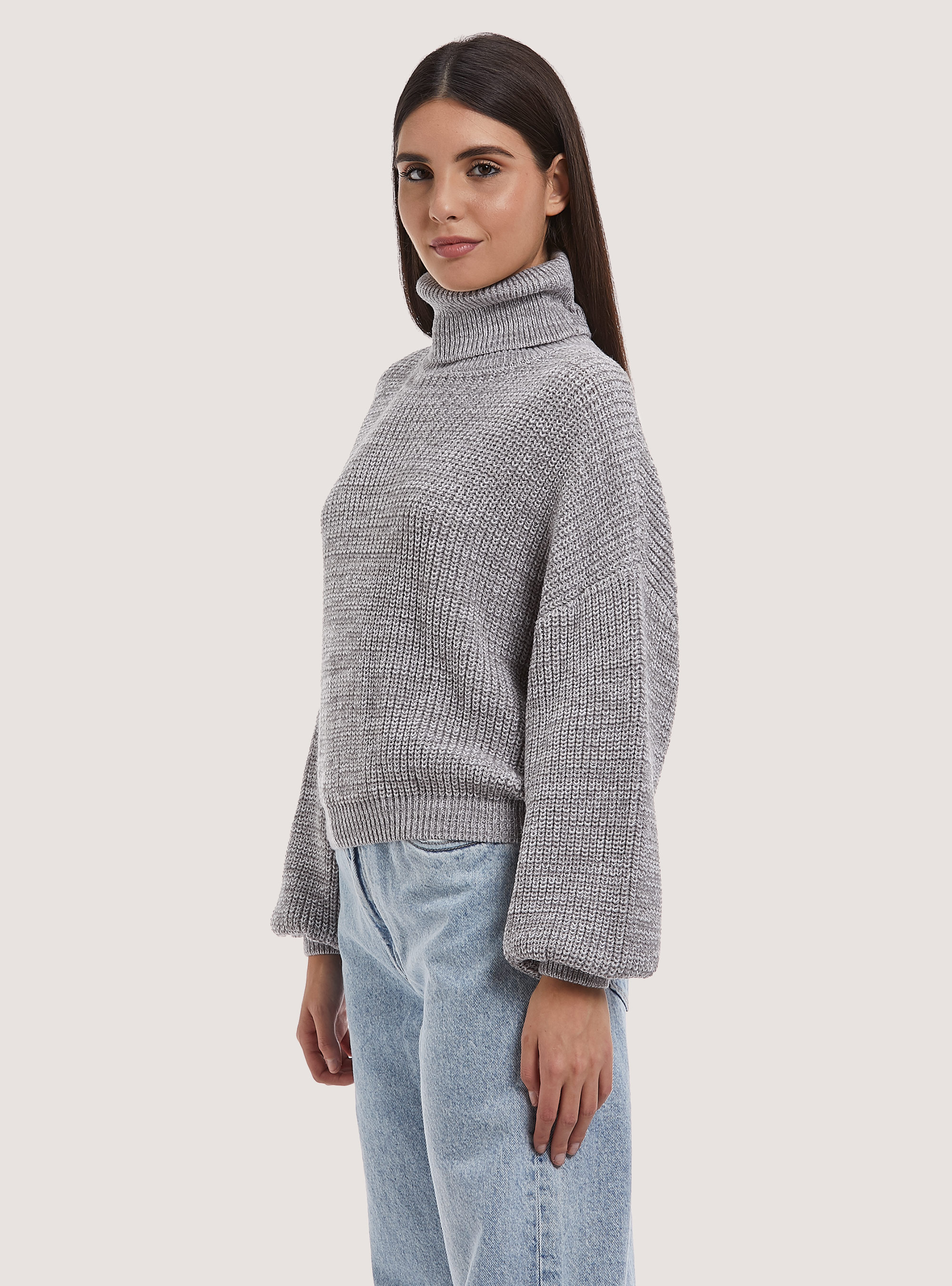 High-necked comfort fit English rib pullover, PEARL