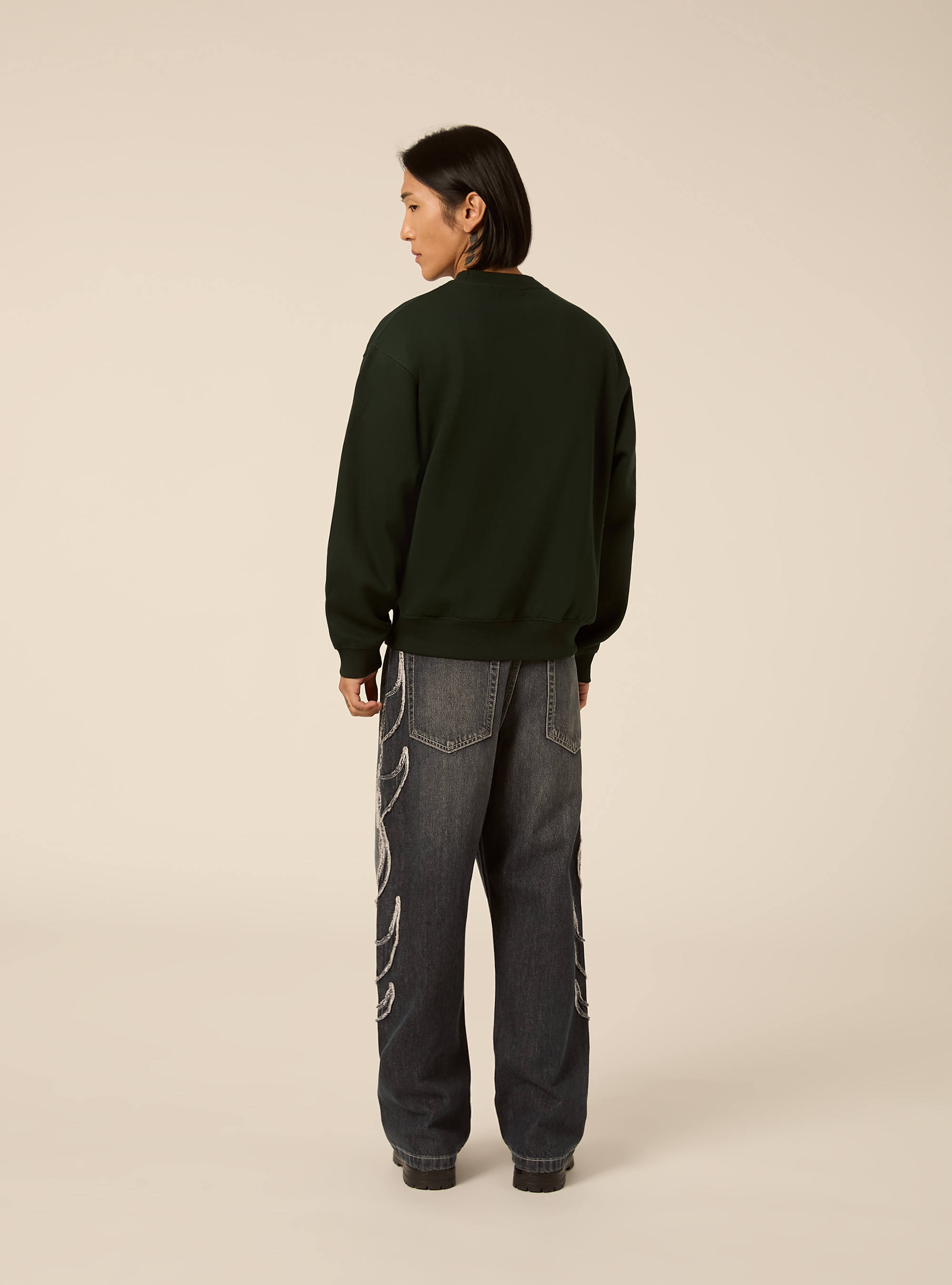 Basic boxy fit crewneck sweatshirt, GN1 GREEN DARK