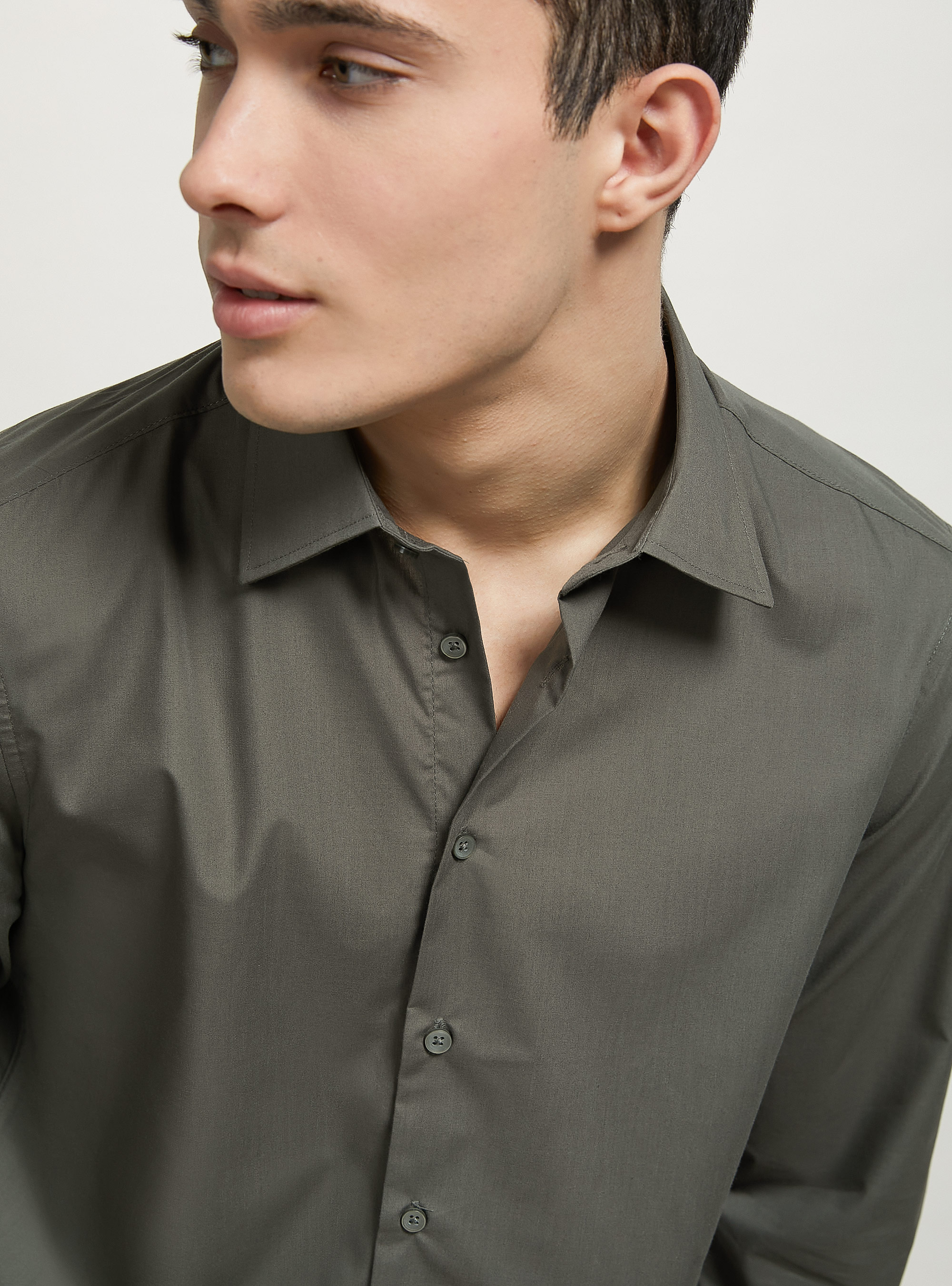 Plain-coloured long-sleeved shirt, KY1 KAKY DARK