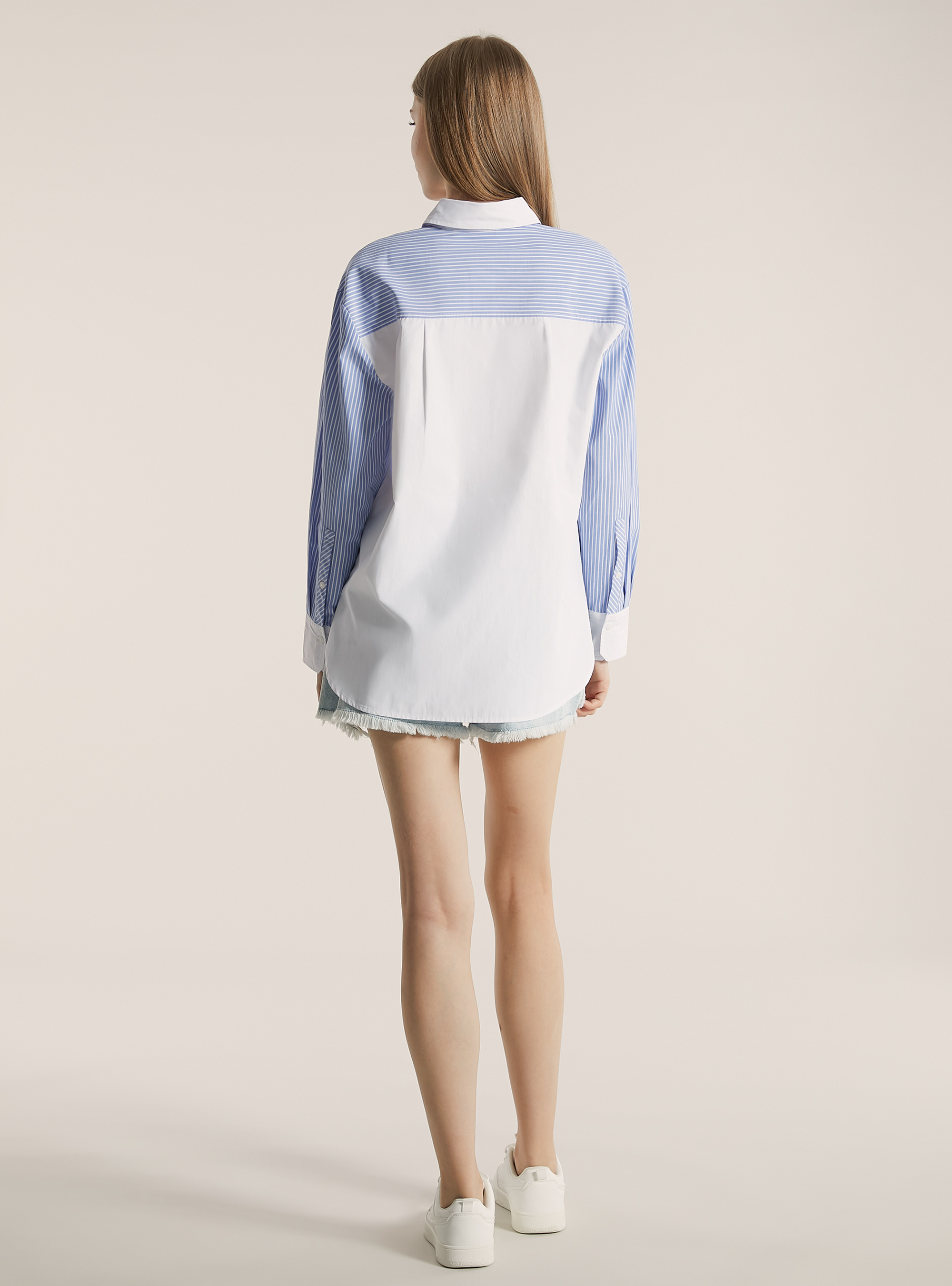 Chemise oversize en popeline ray&eacute;e, AZ3 AZURE LIGHT