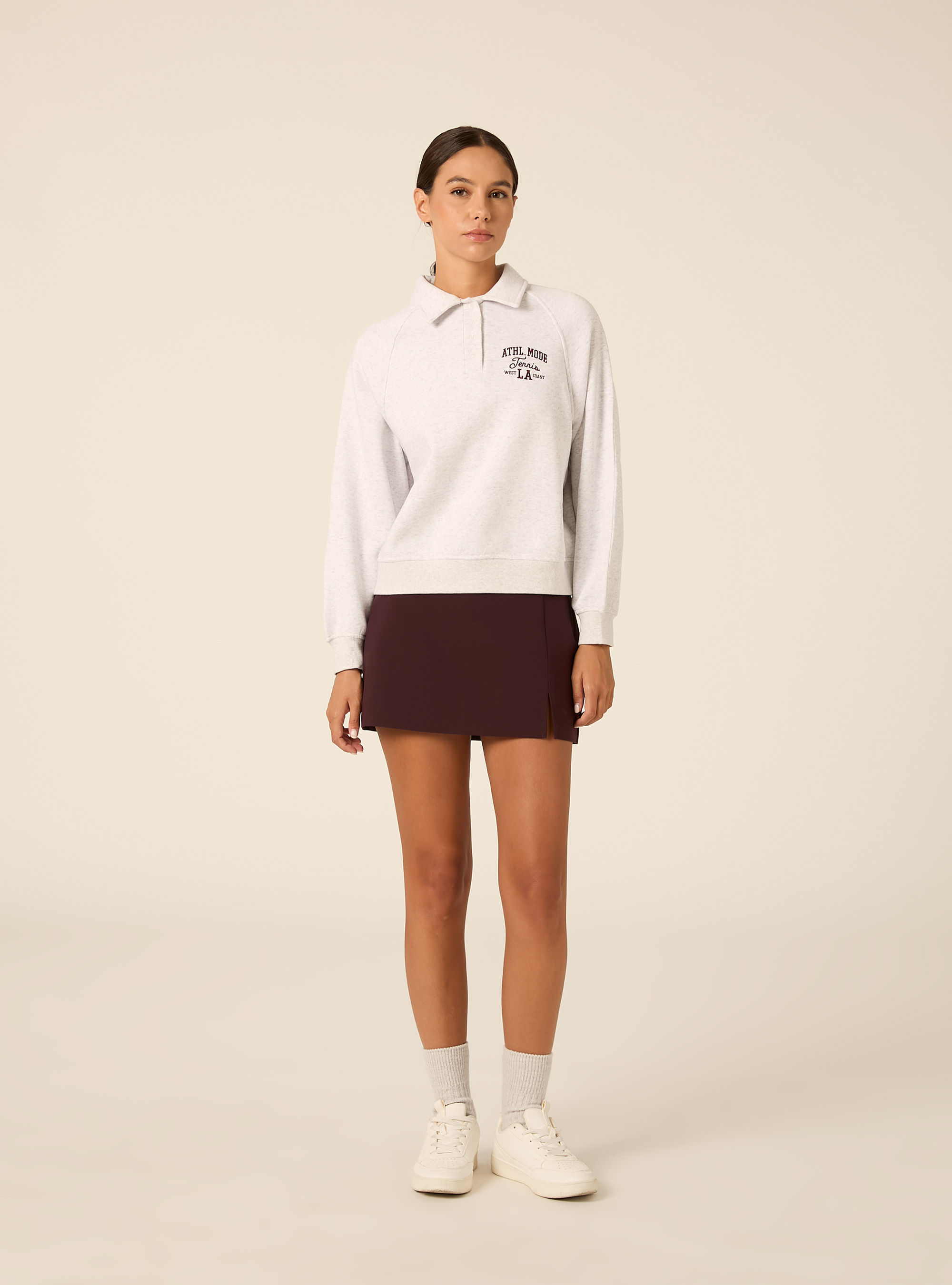 Felpa polo raglan con ricamo, GRIGIO CHIARO MELANGE