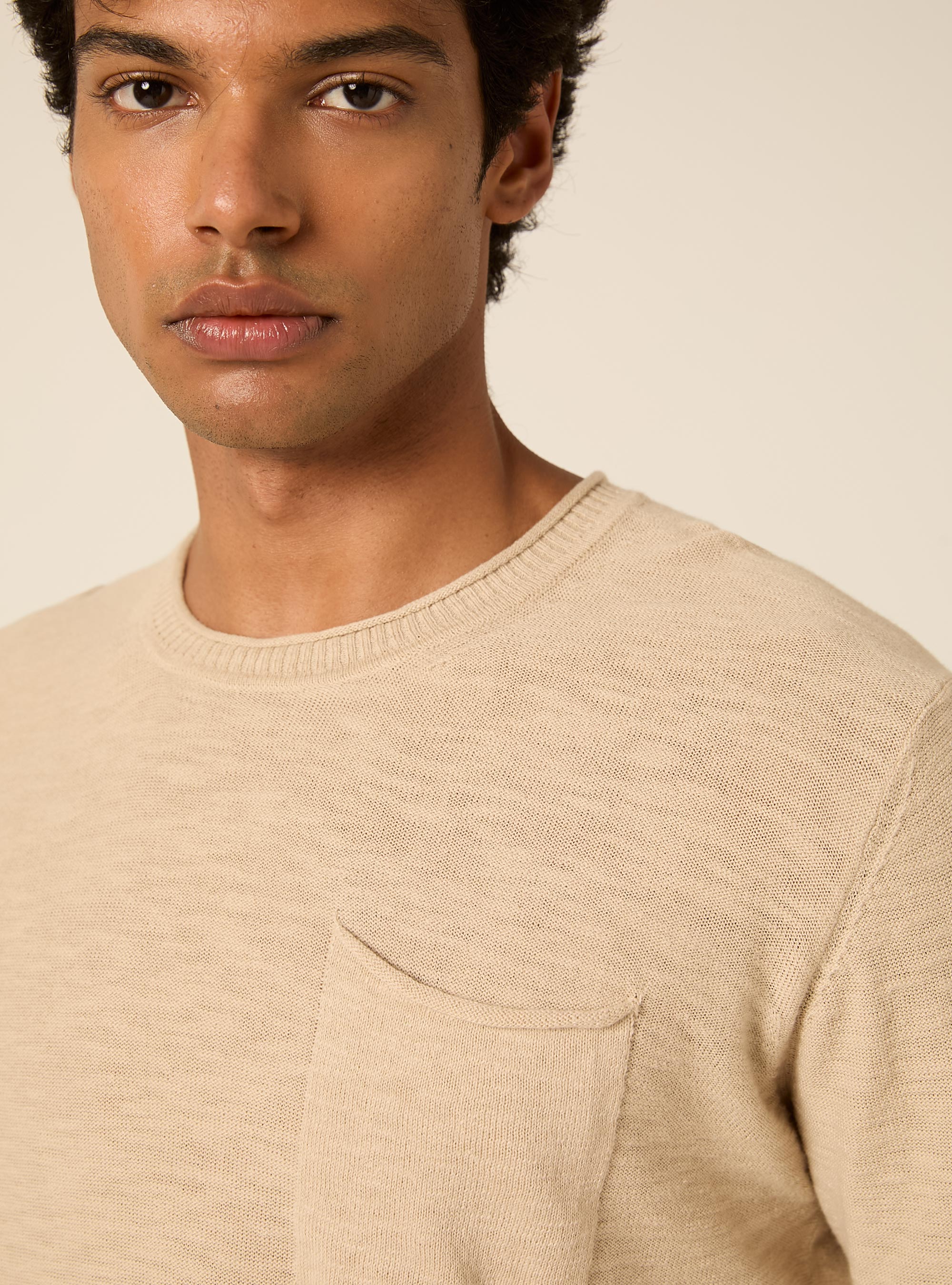 Pullover  in cotone slub, BEIGE MEDIO