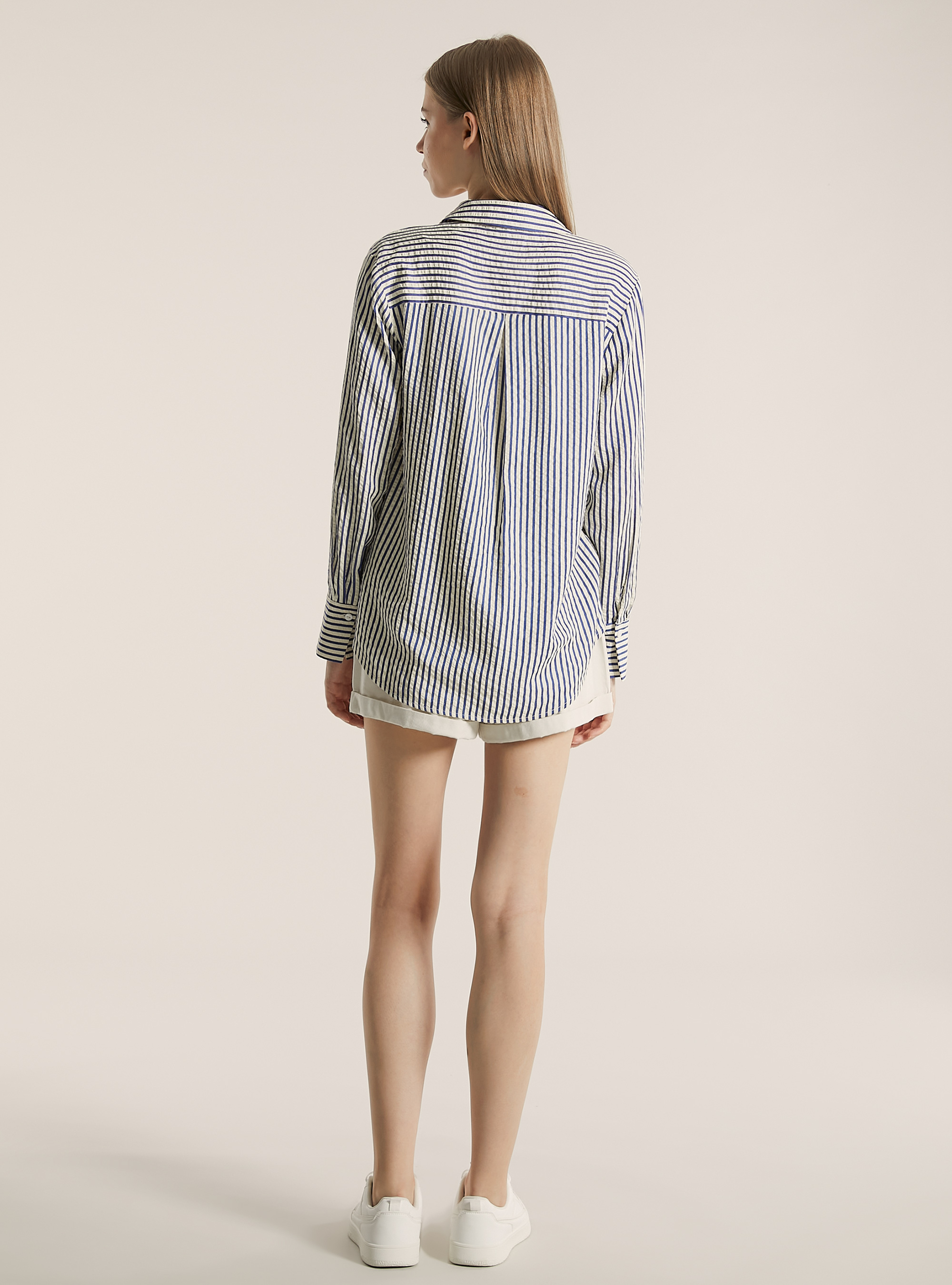 Camicia a righe con texture stropicciata, MULTICOLOR