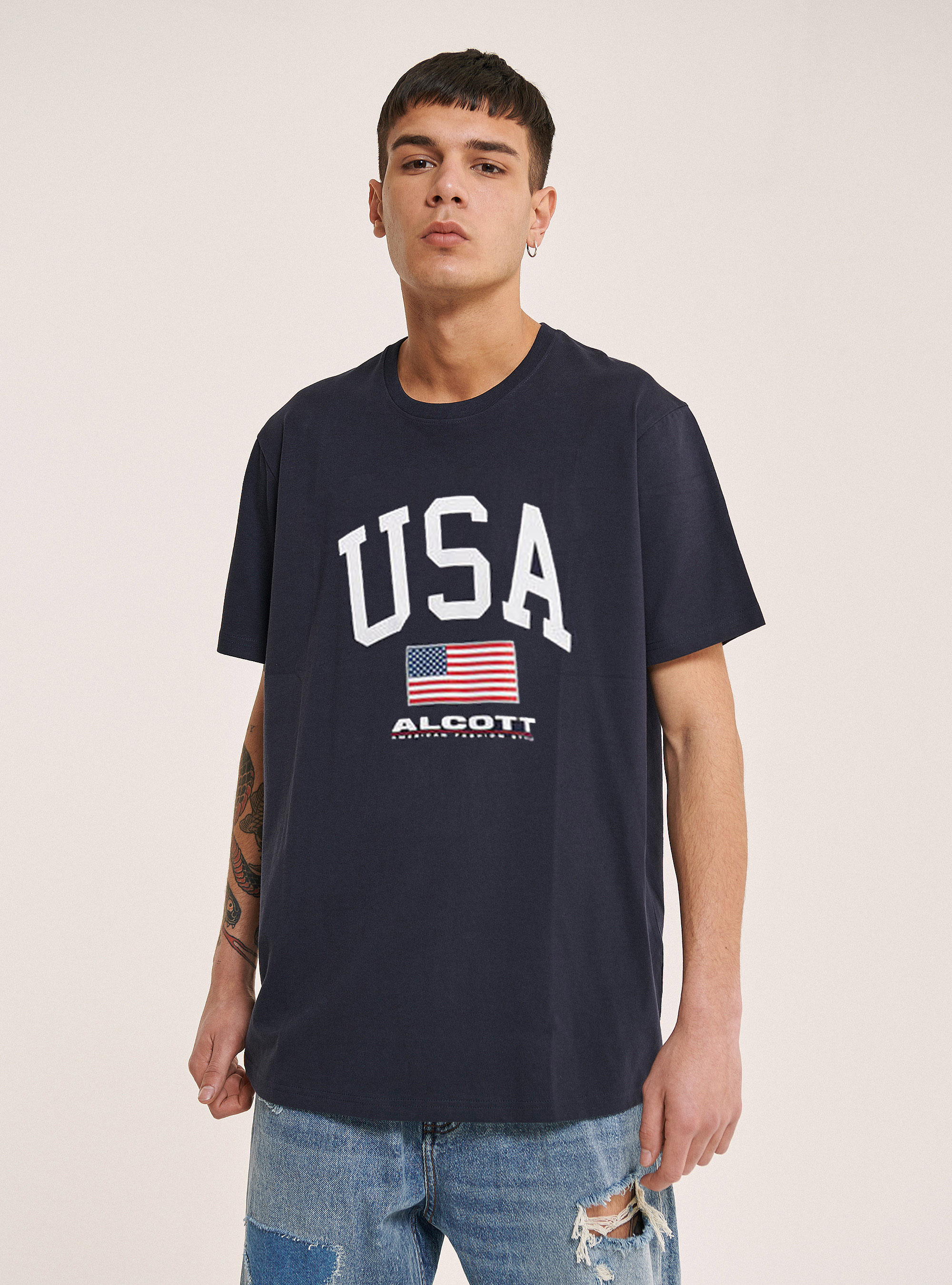 Short sleeves graphic tee, BLUE NAVY
