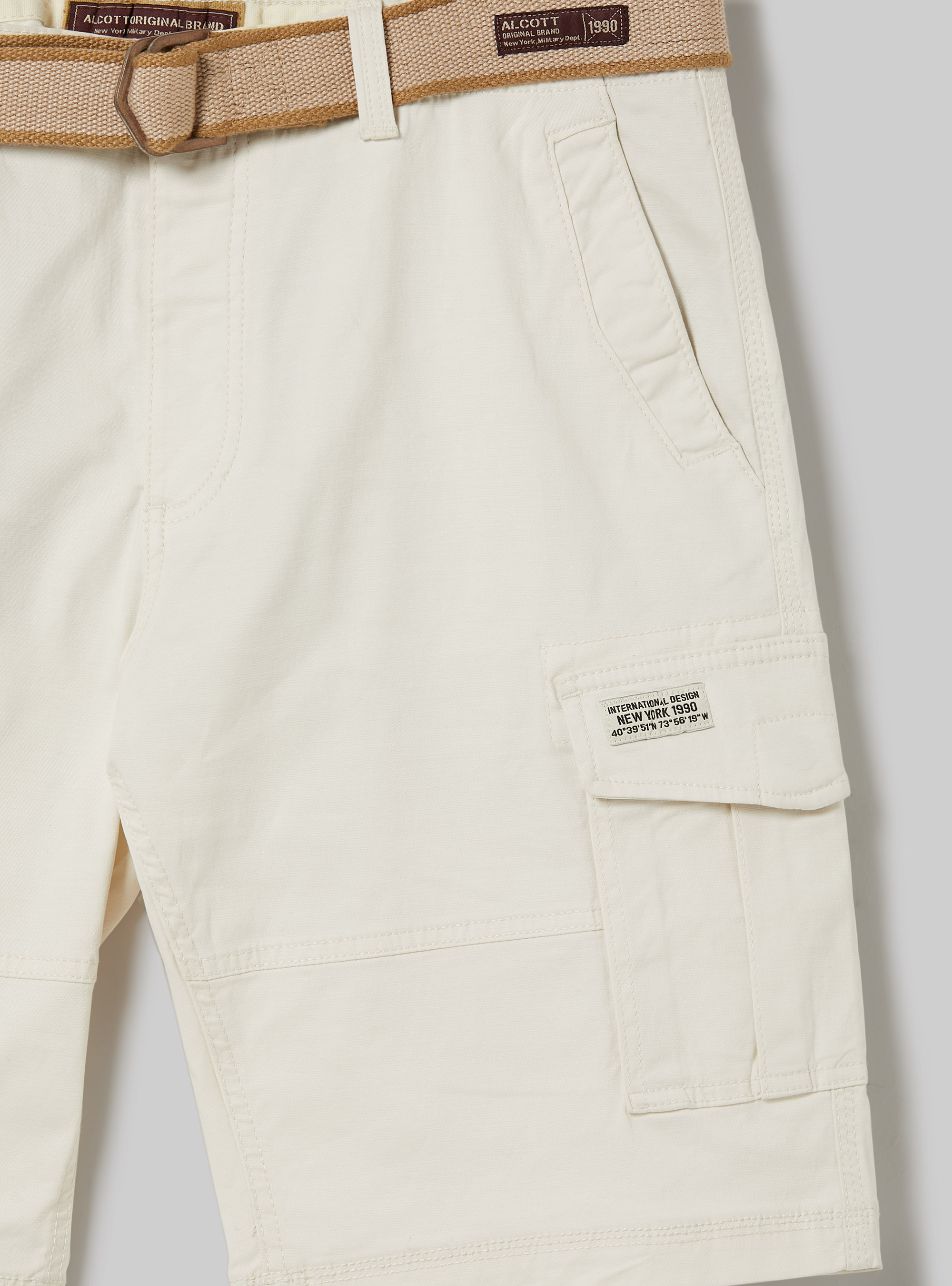 Cotton cargo bermuda with canvas belt, WH1 OFF WHITE