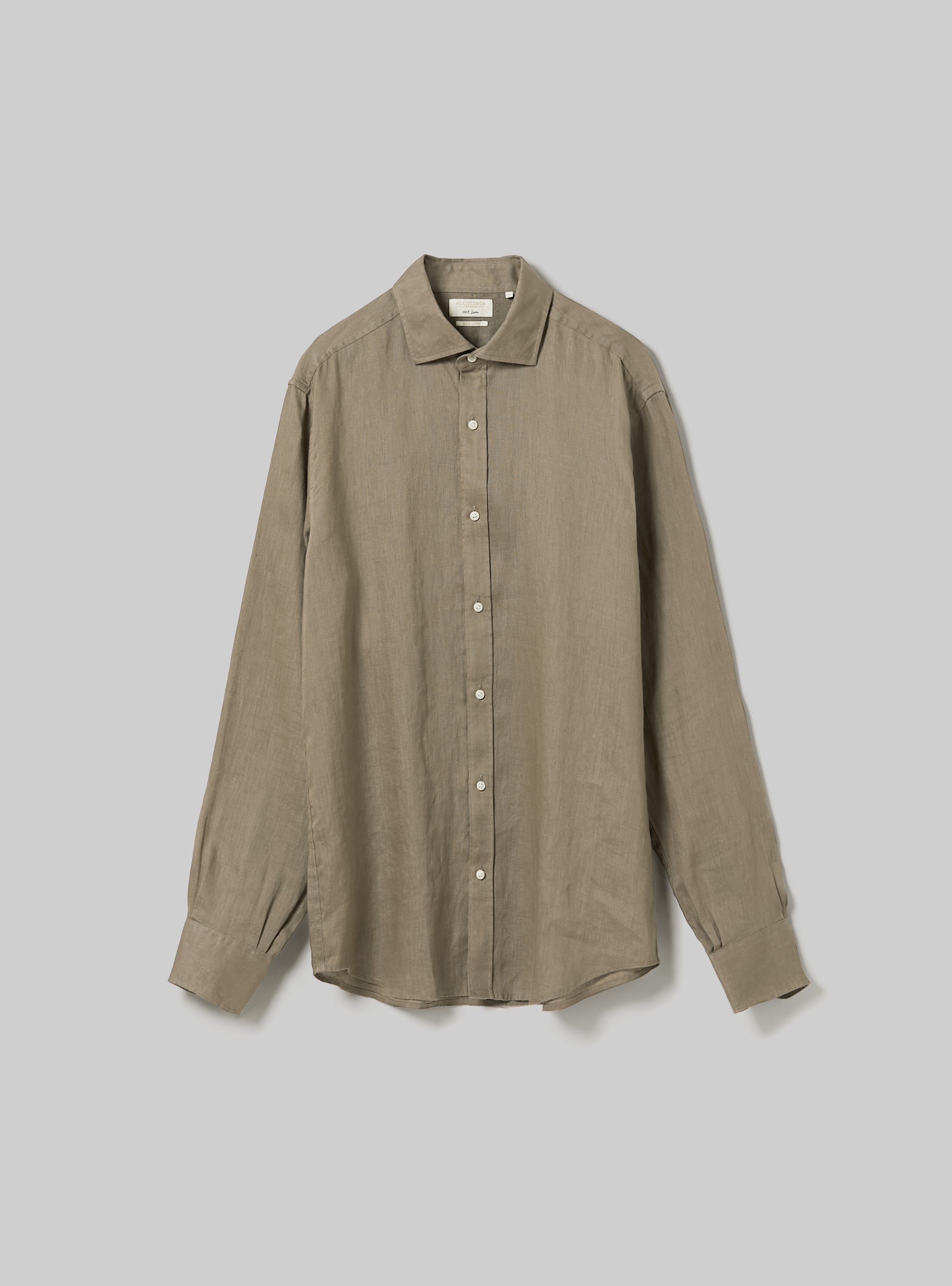 Camicia in puro lino a maniche lunghe, BG1 BEIGE DARK