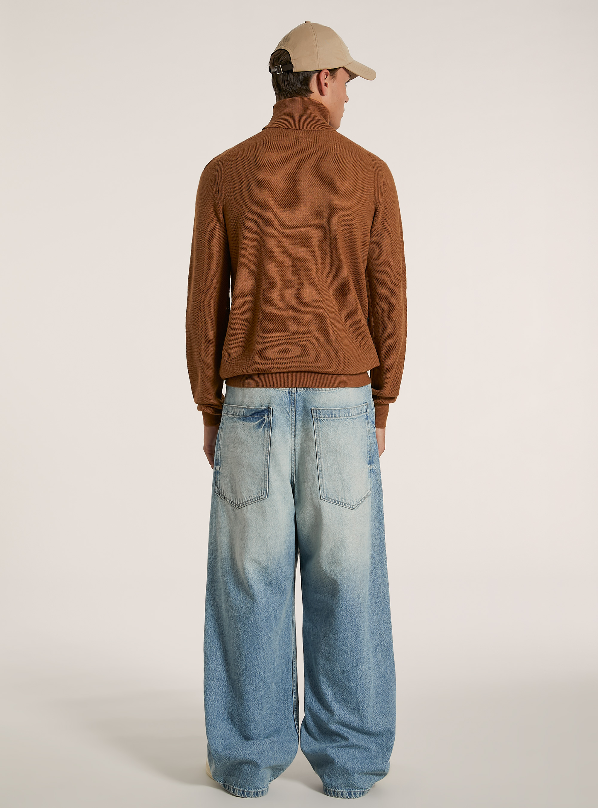 Pull à col roulé avec texture à points de riz, C5528 CAMEL