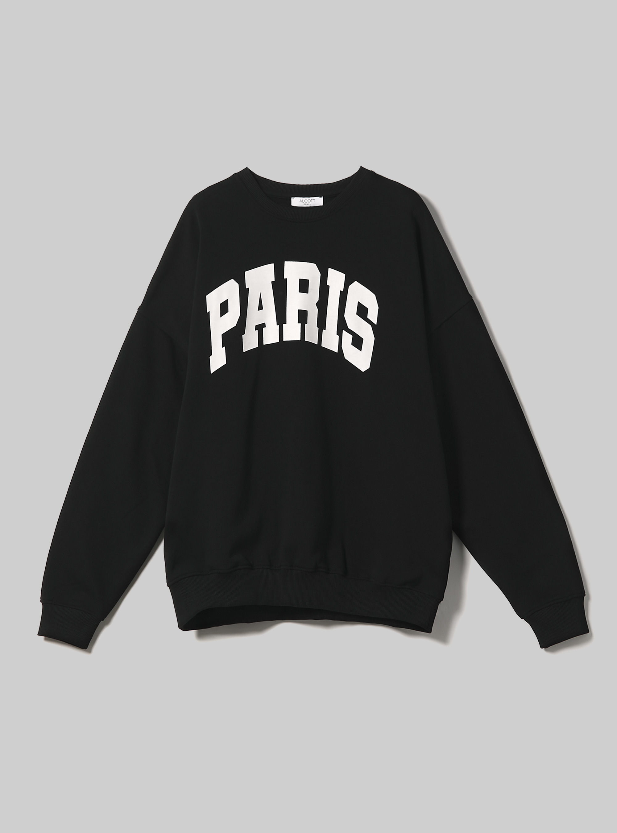 Sudadera universitaria oversize de cuello redondo, BK1 BLACK