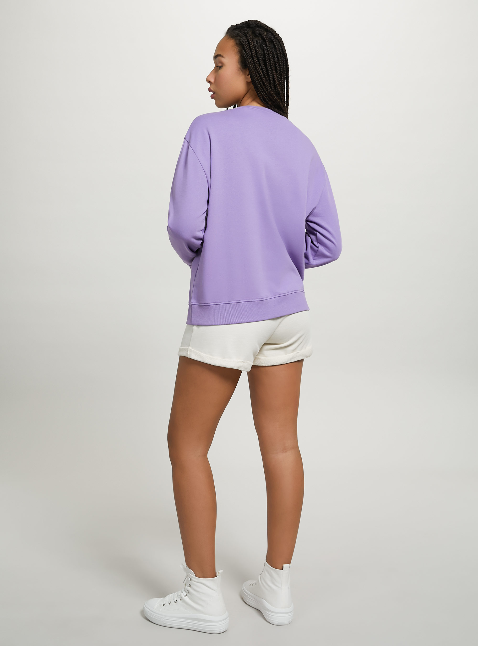 Sudadera lisa de algodón con cuello redondo, LC1 LILLAC DARK