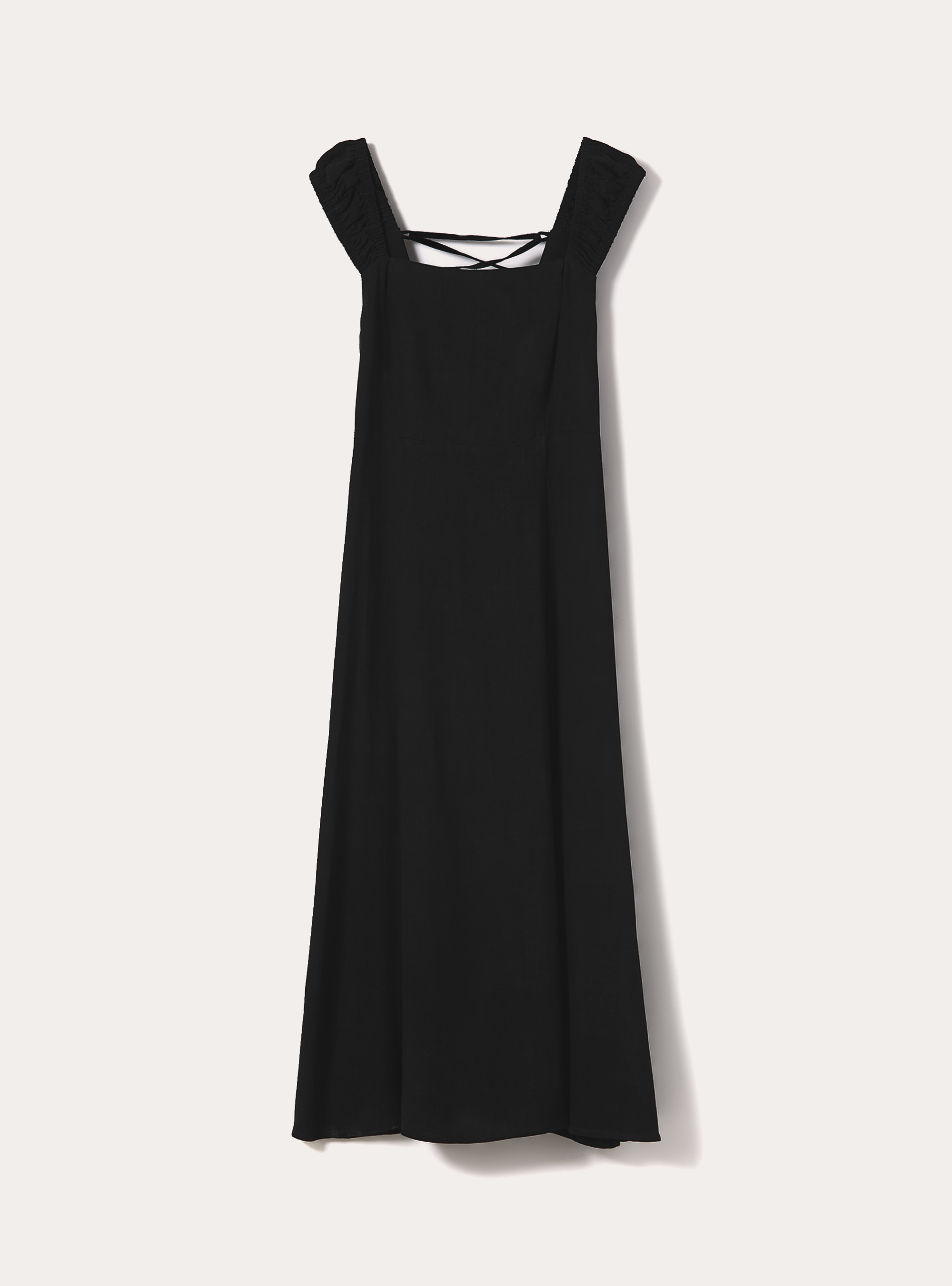 Vestito incrociato sulla schiena in misto lino, BK1 BLACK