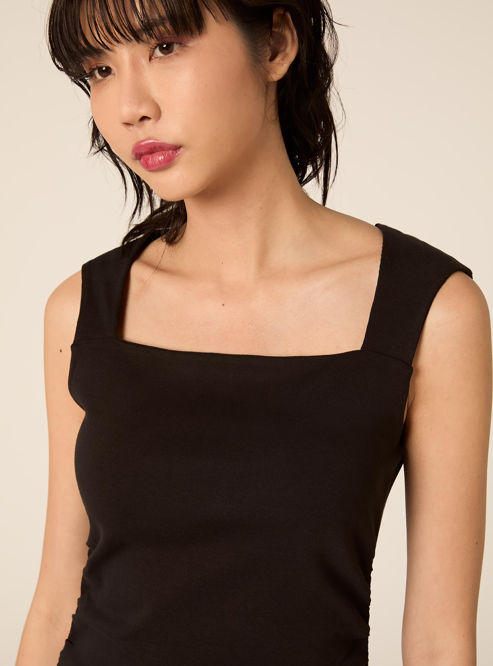 Vestito midi scollo quadrato, BK1 BLACK