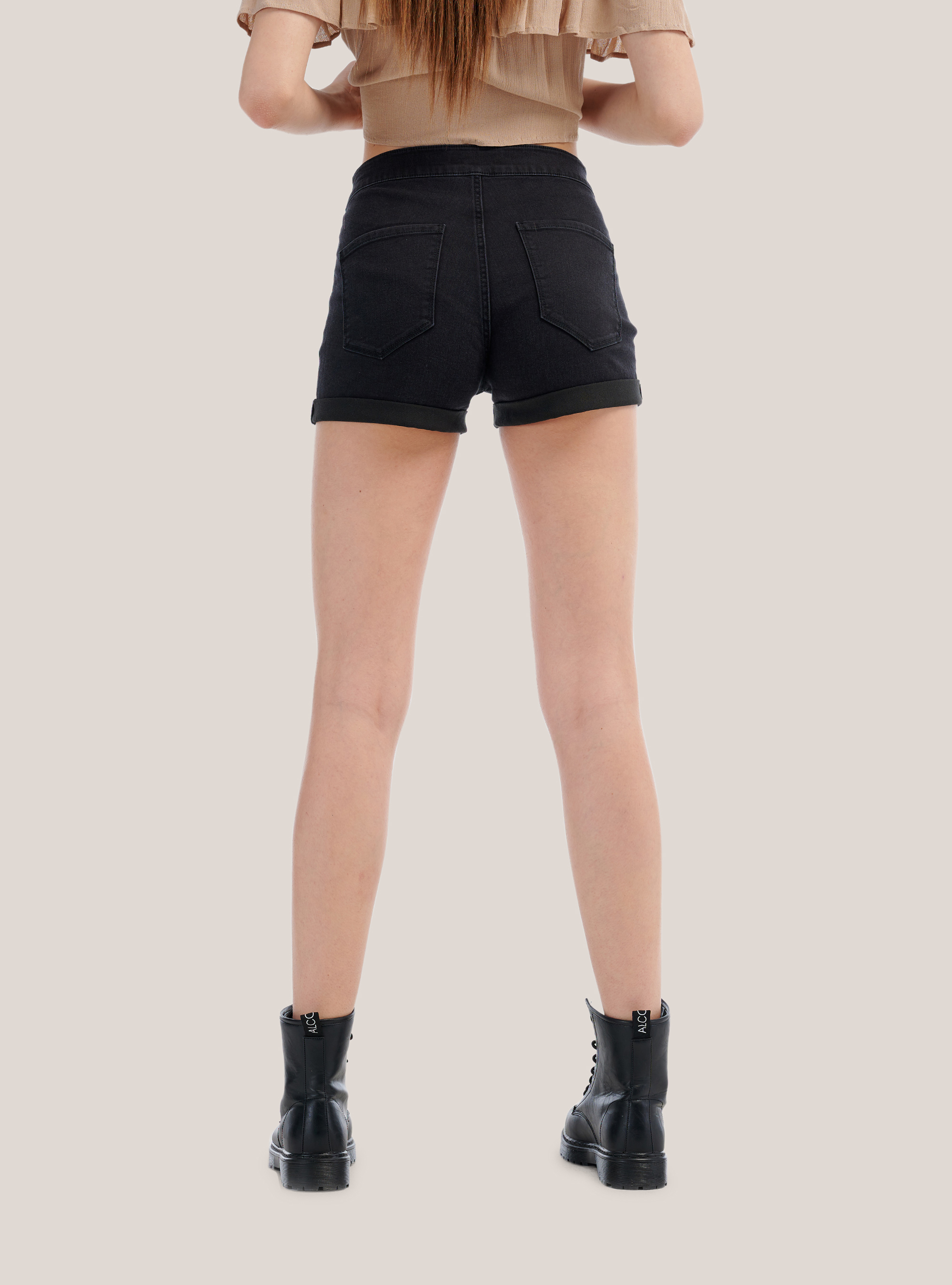 Shorts in denim high waist, NERO