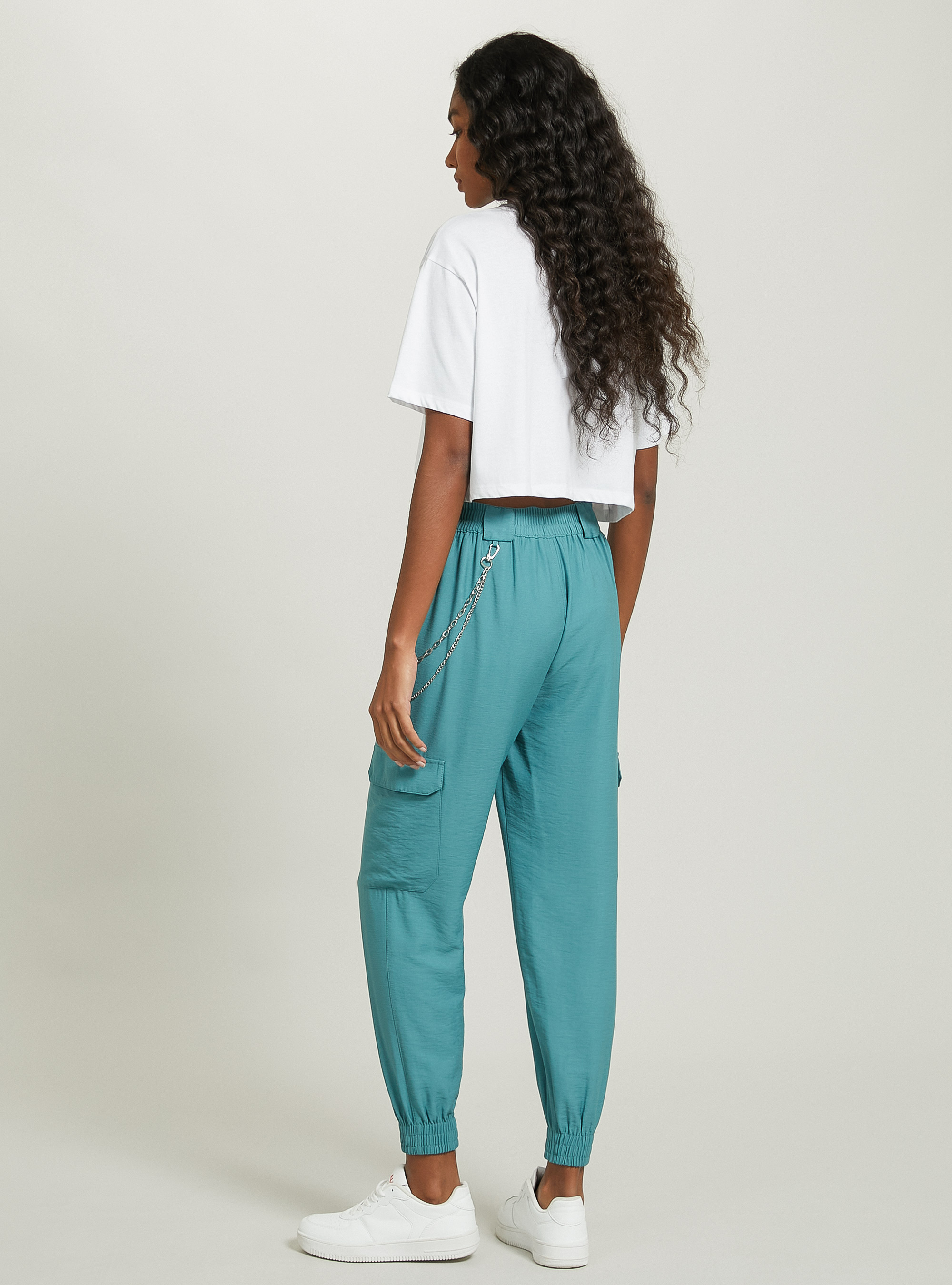 Linen blend chain trousers, GN2 GREEN MEDIUM