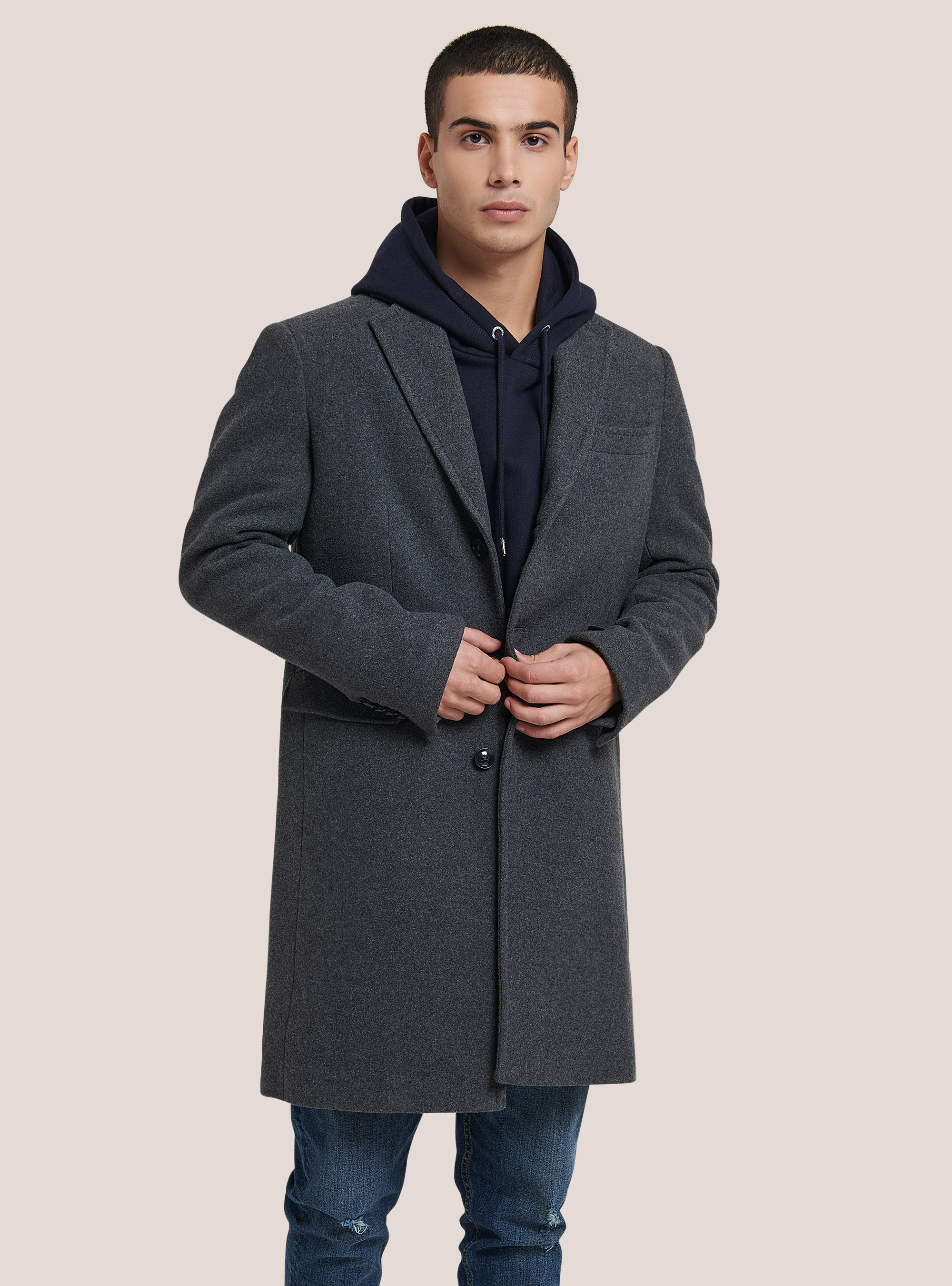 Single-breasted coat in wool blend, GREY