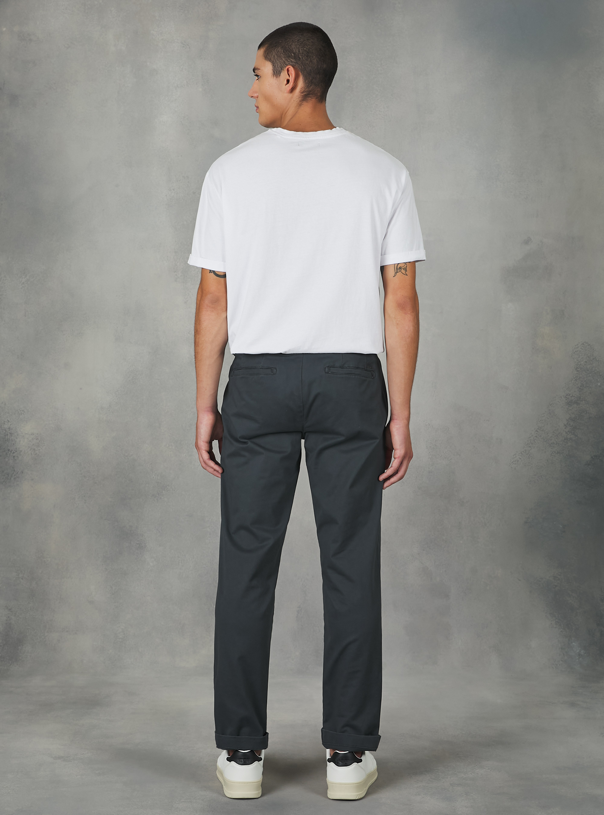 Stretch cotton twill chinos, GY1 GREY DARK
