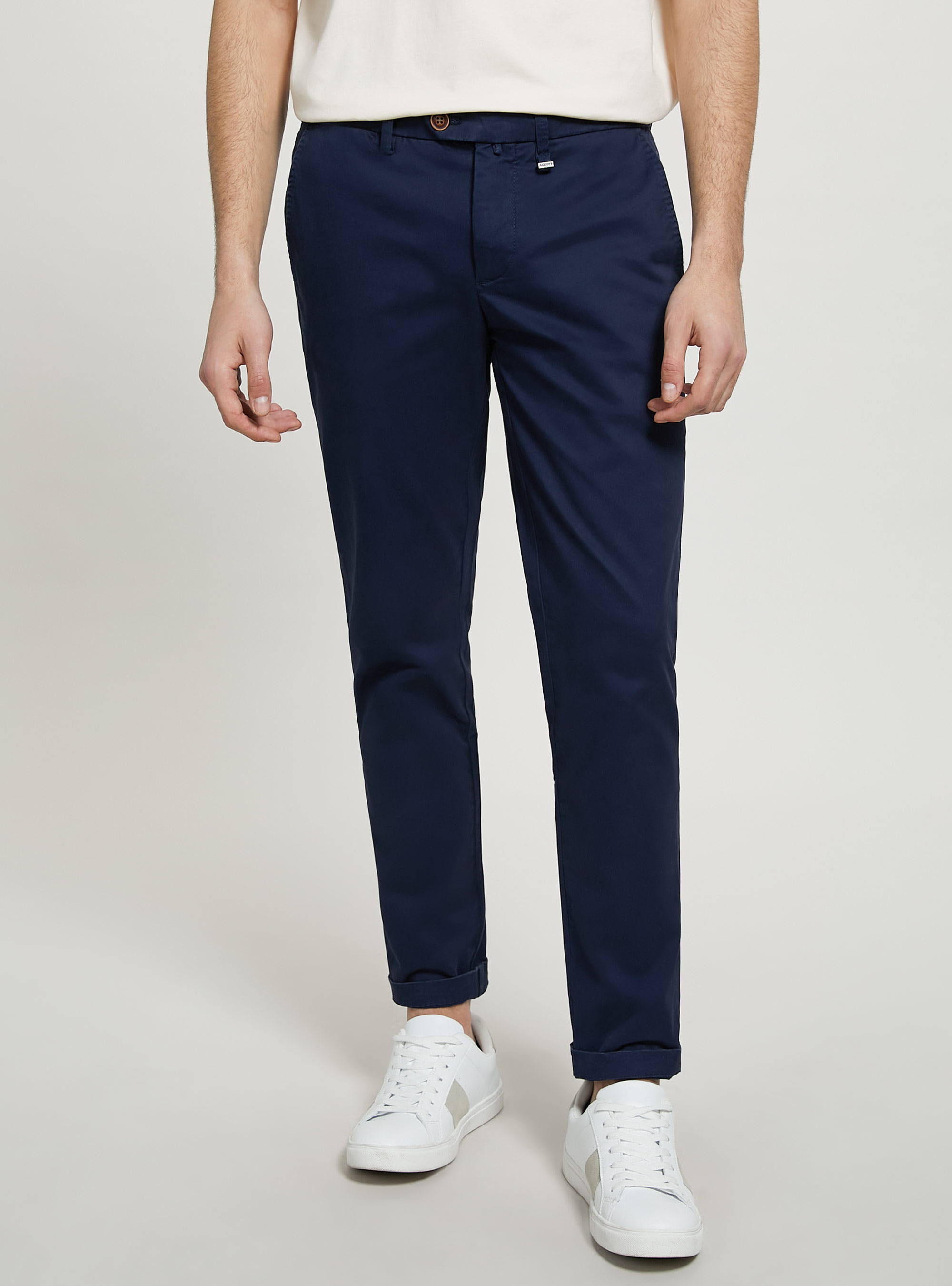 Stretch cotton twill chinos, C2201 BLUE