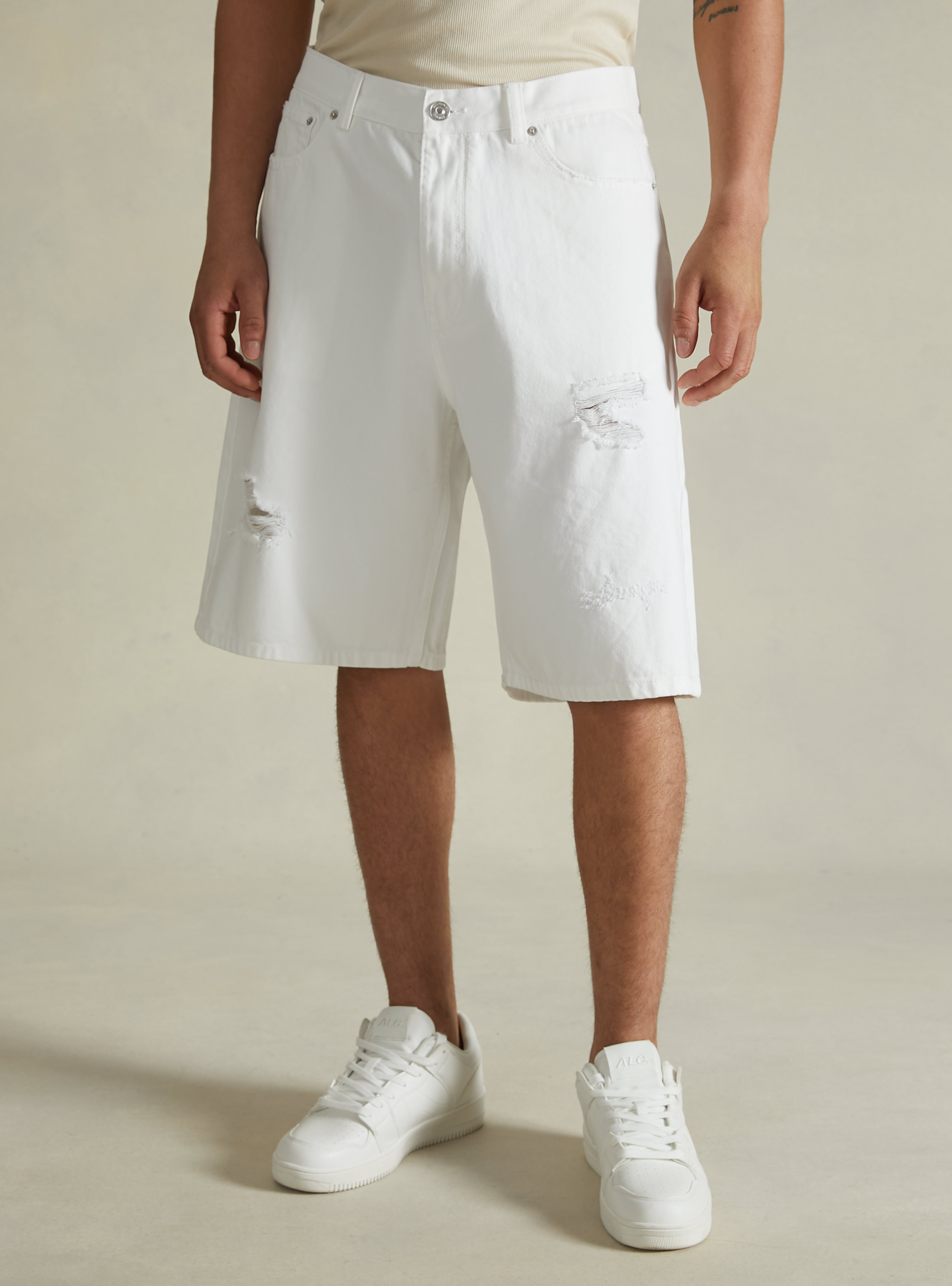 Loose Fit Denim Bermuda Shorts, WH1 OFF WHITE