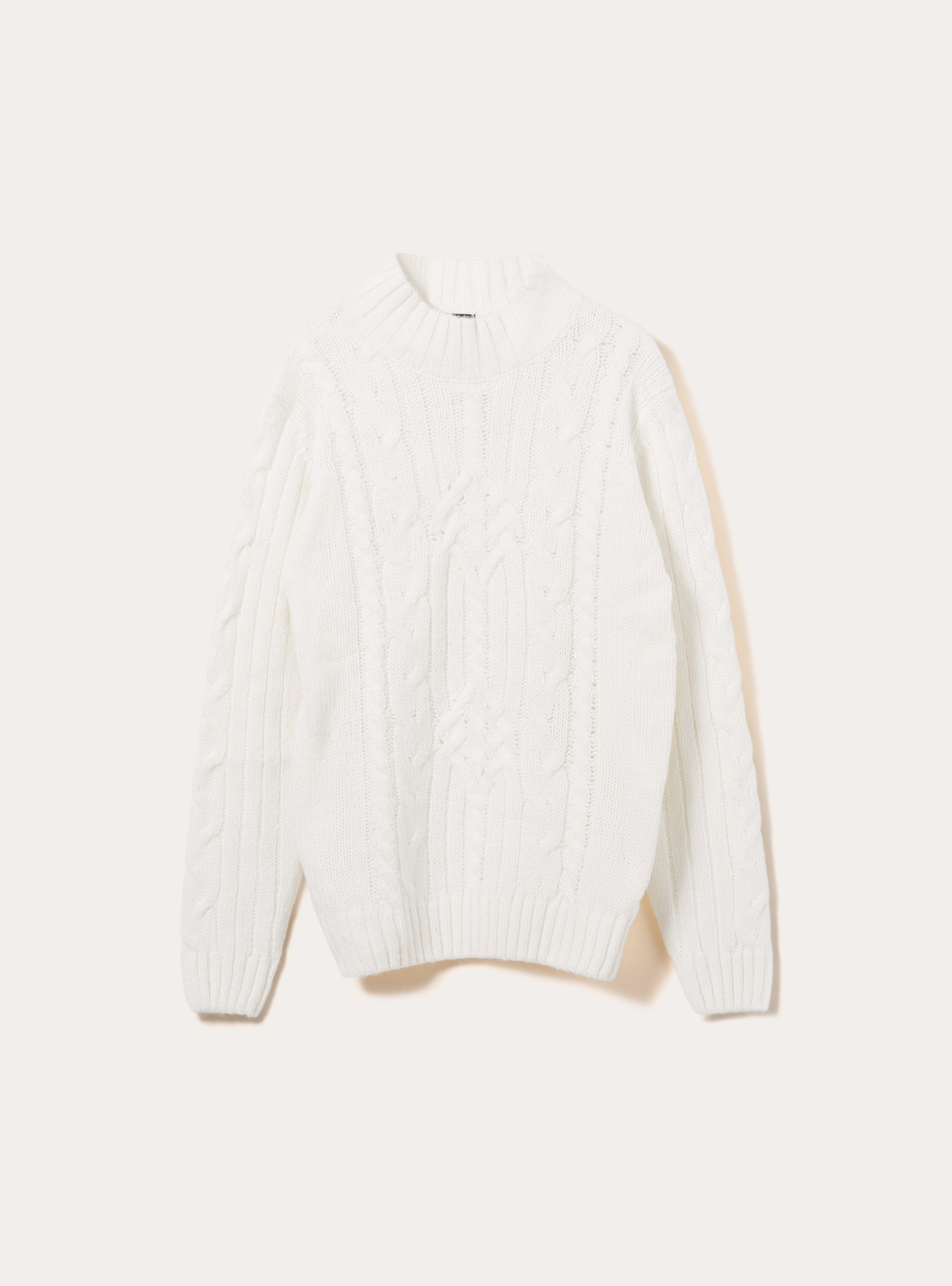 Pullover mezzo collo con trecce, WH2 WHITE