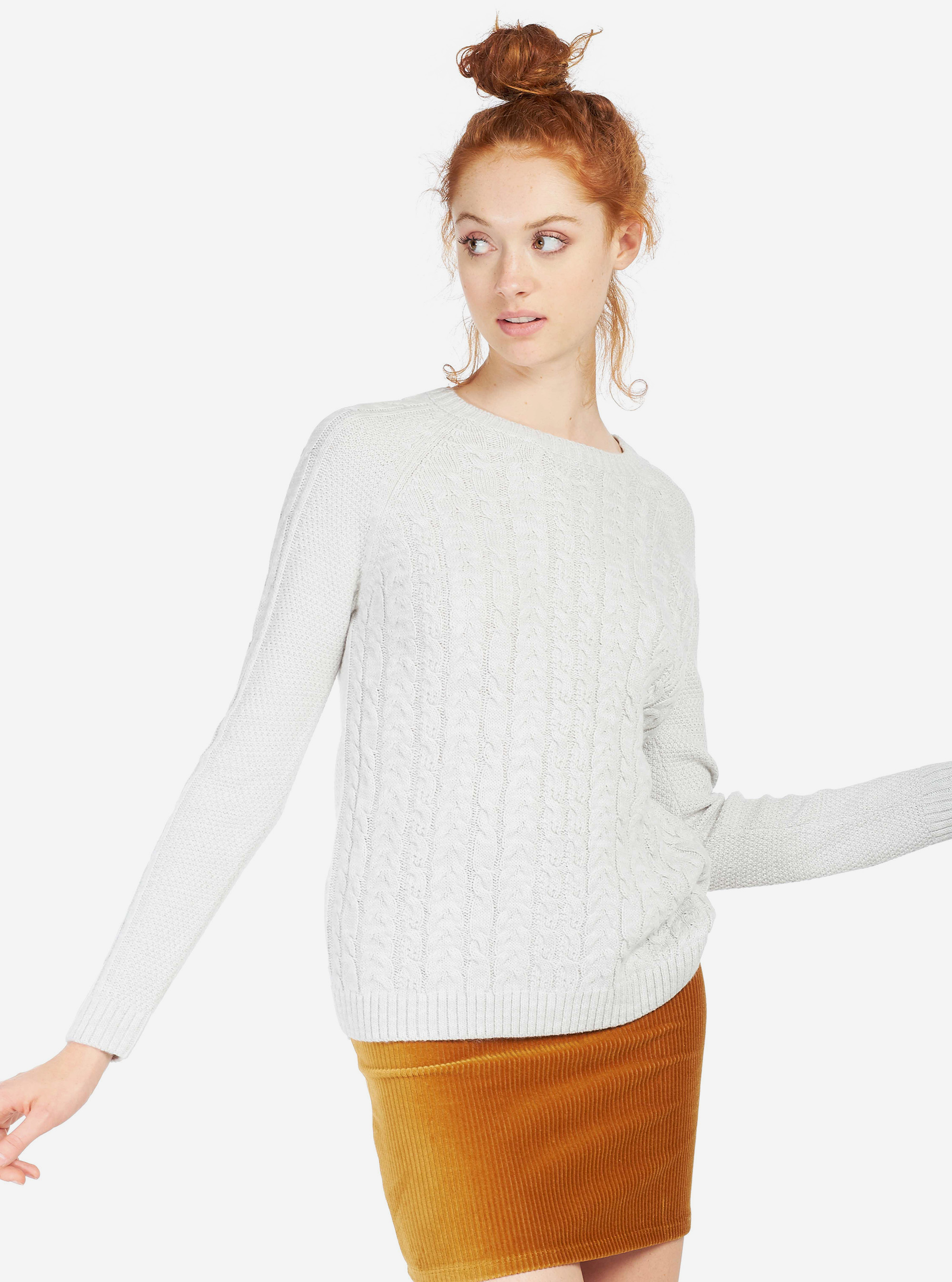WIDE SWEATER WITH WIDE NECK AND BRAIDED WORKMANSHIP, PEARL