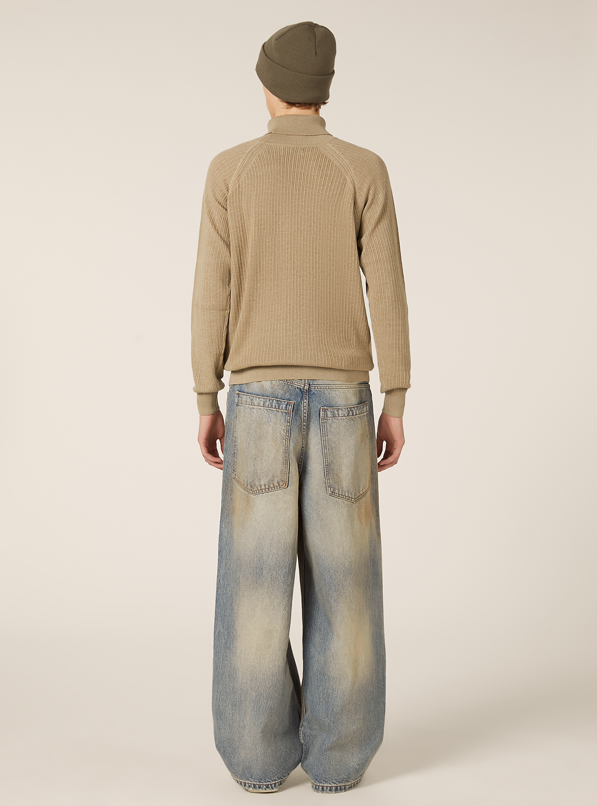 Maglia a collo alto in misto cotone a coste, BG2 BEIGE MEDIUM