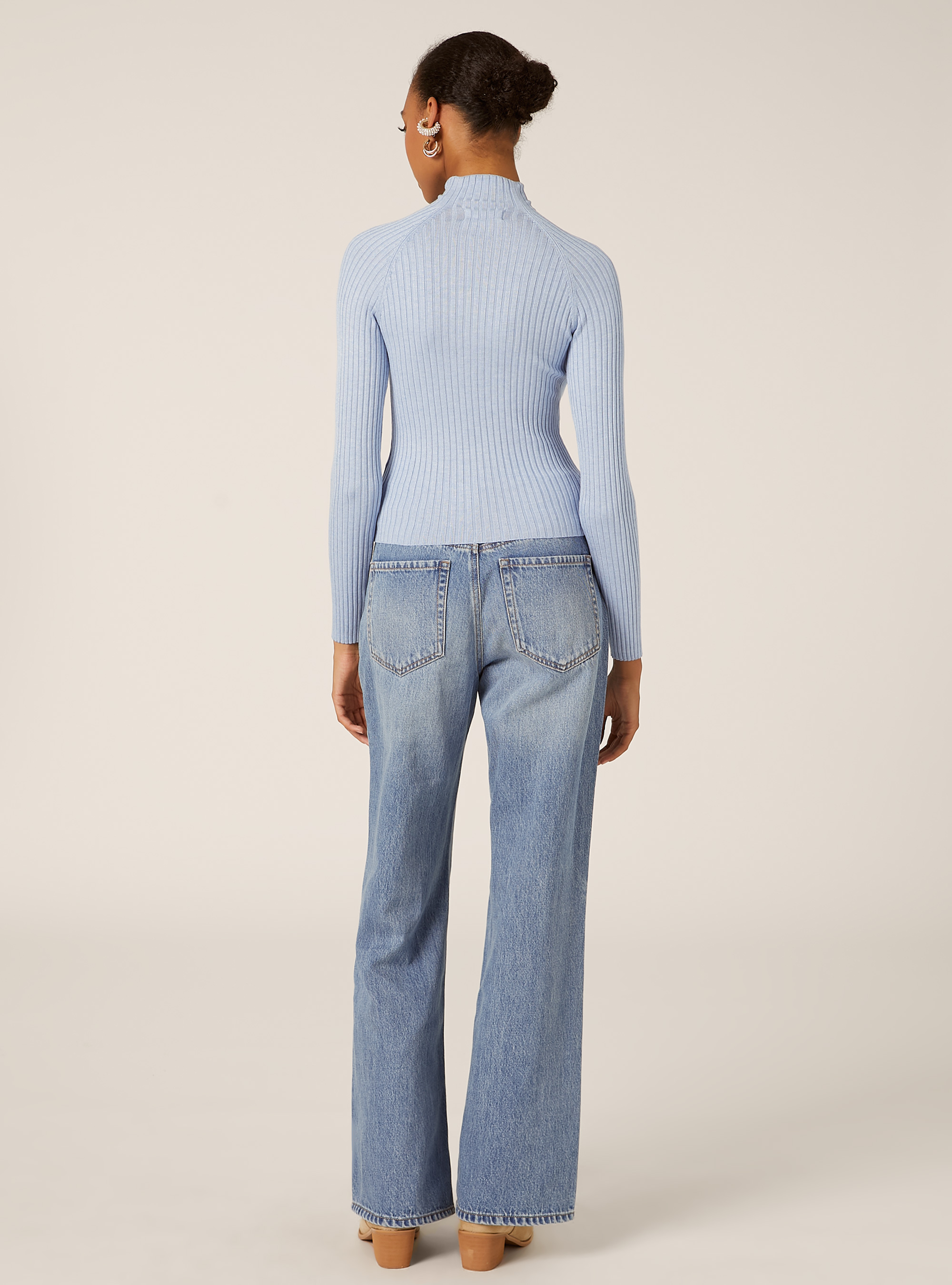 Mid-neck ribbed pullover, MAZ2 AZURE MEL MEDIUM
