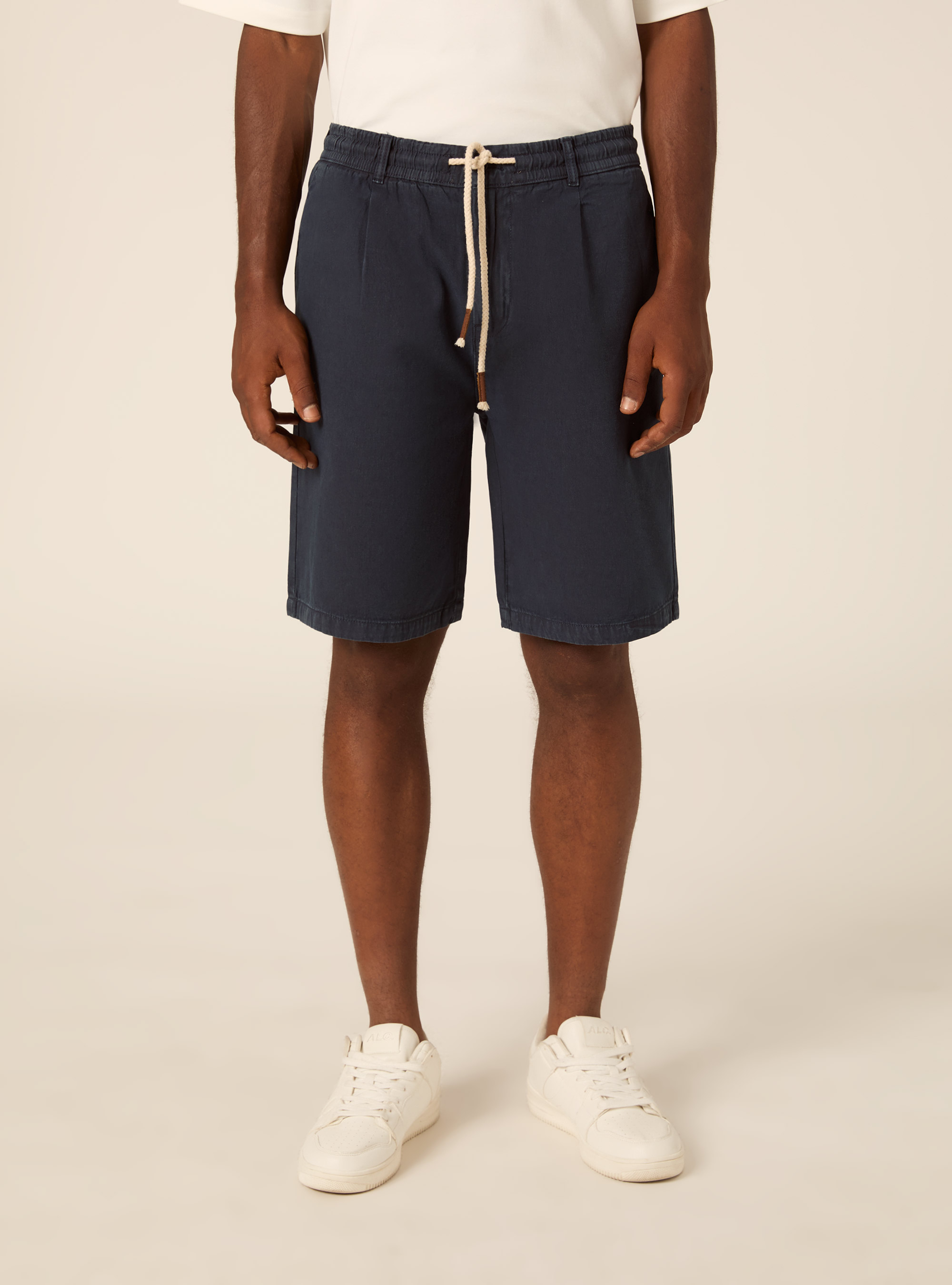 Pleated Baby Twill Drawstring Bermuda Shorts, NA2 NAVY MEDIUM