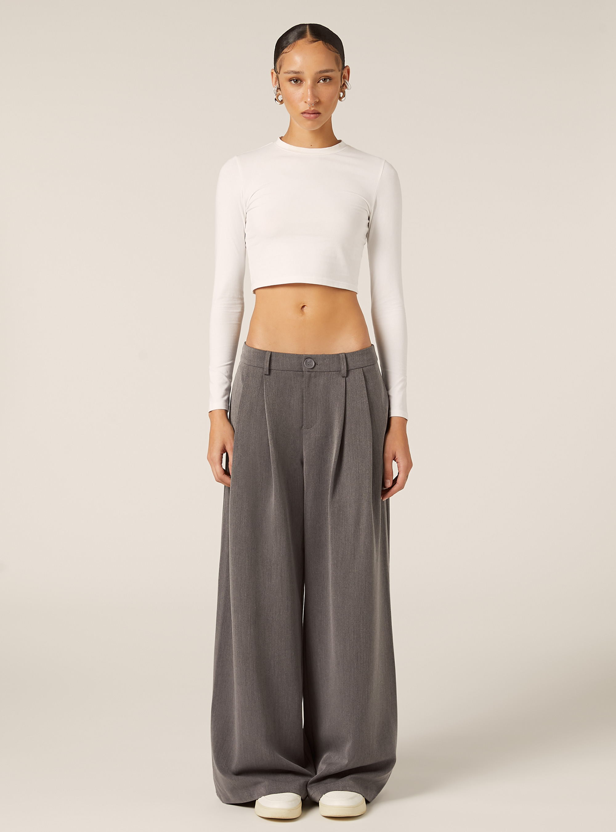 Wide-leg trousers with pleats, GY2 GREY MEDIUM