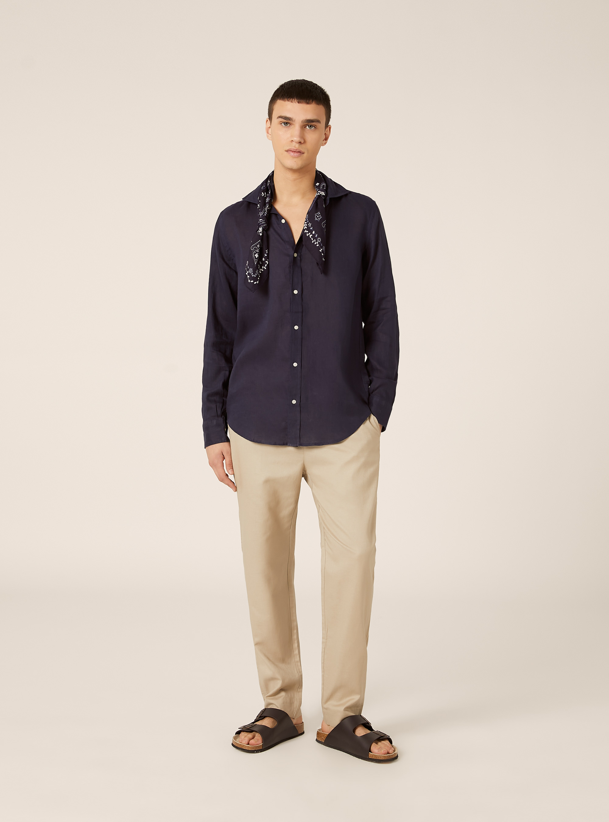 Camicia basica in lino, NA2 NAVY MEDIUM