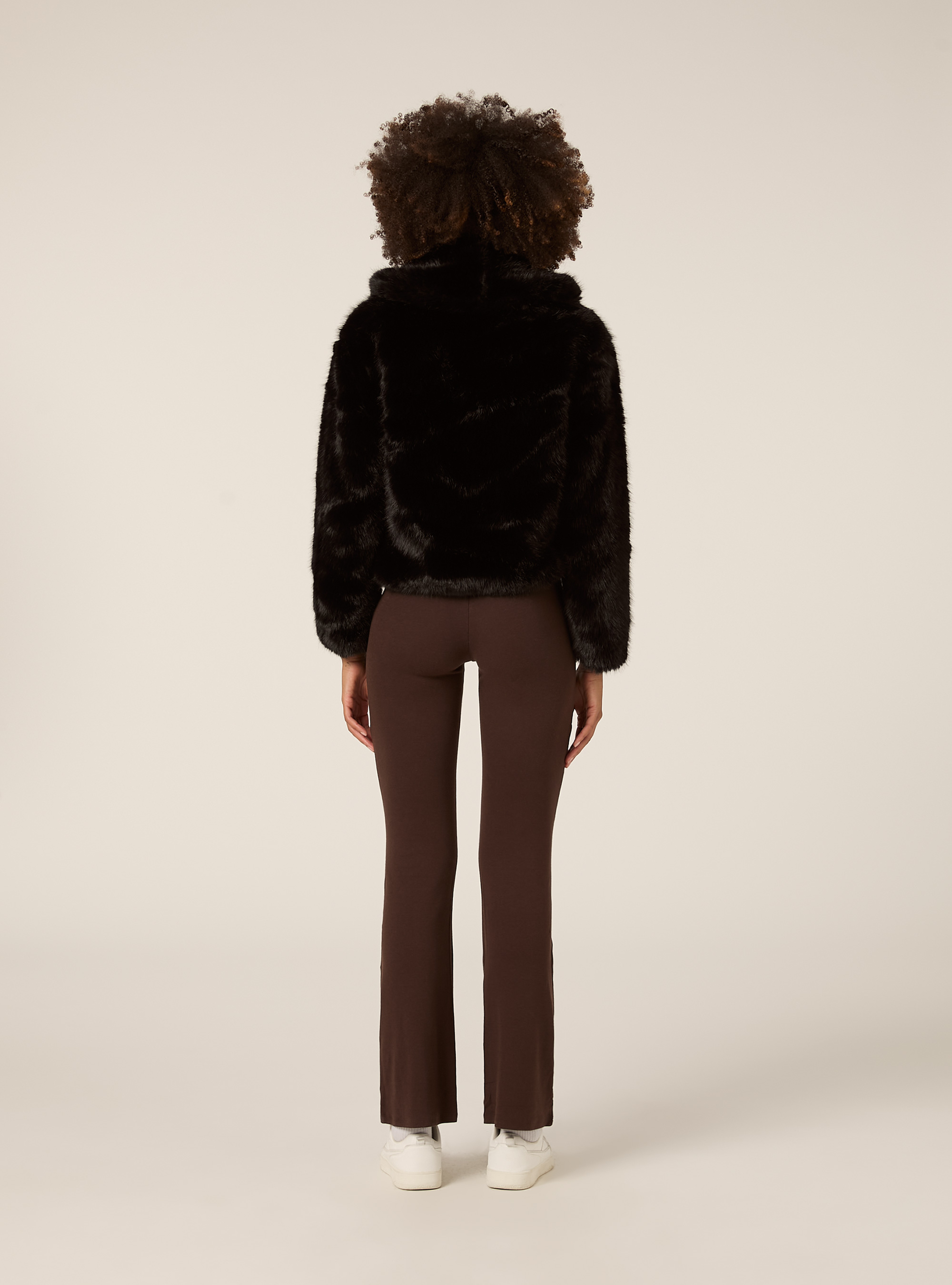 Pelliccia sintetica collo cappuccio, BK1 BLACK